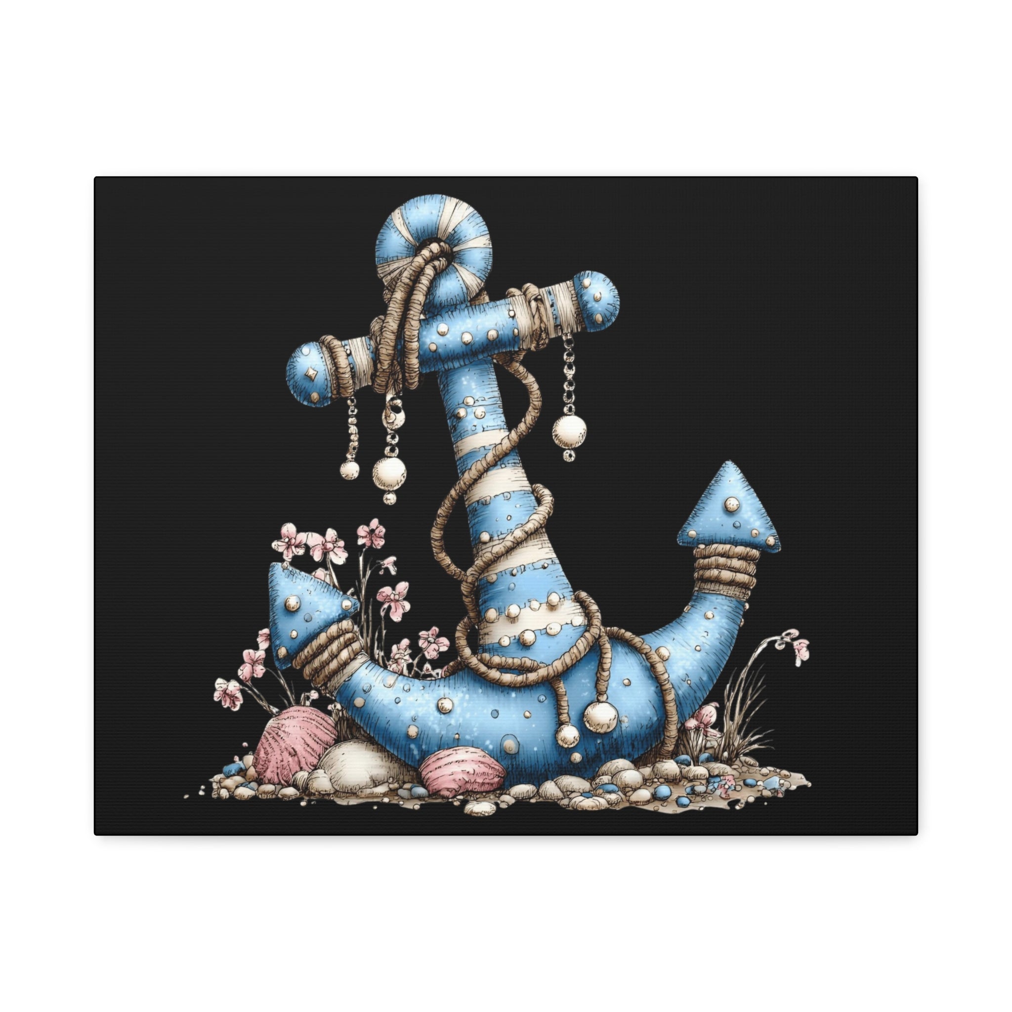Nautical Blue Anchor Canvas Art — Coastal Wall Decor