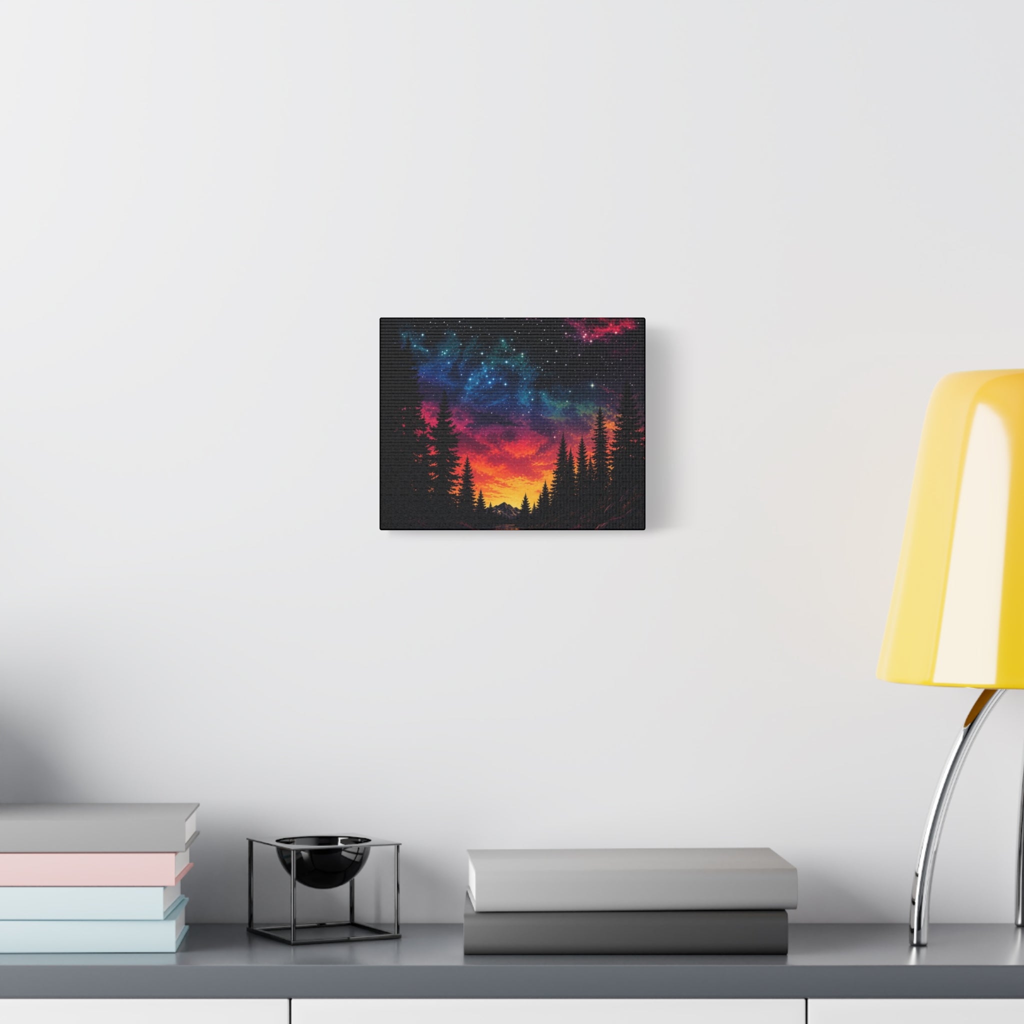 Aurora Forest Canvas Wall Art — Colorful Sunset & Starry Night Landscape