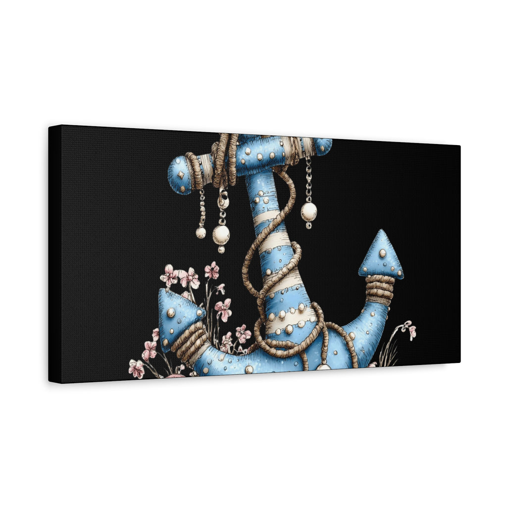 Nautical Blue Anchor Canvas Art — Coastal Wall Decor