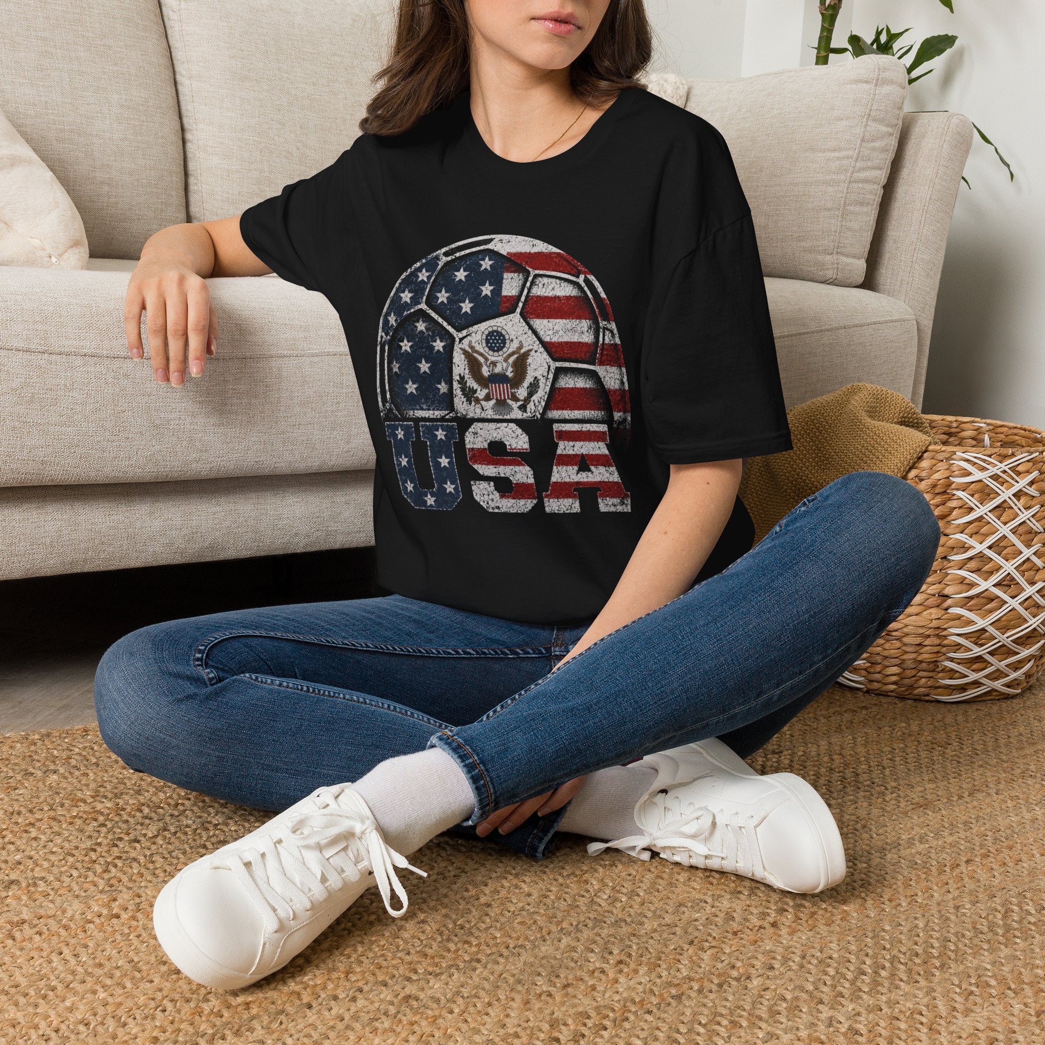 USA Soccer Ball T‑Shirt — American Flag Eagle Football Tee