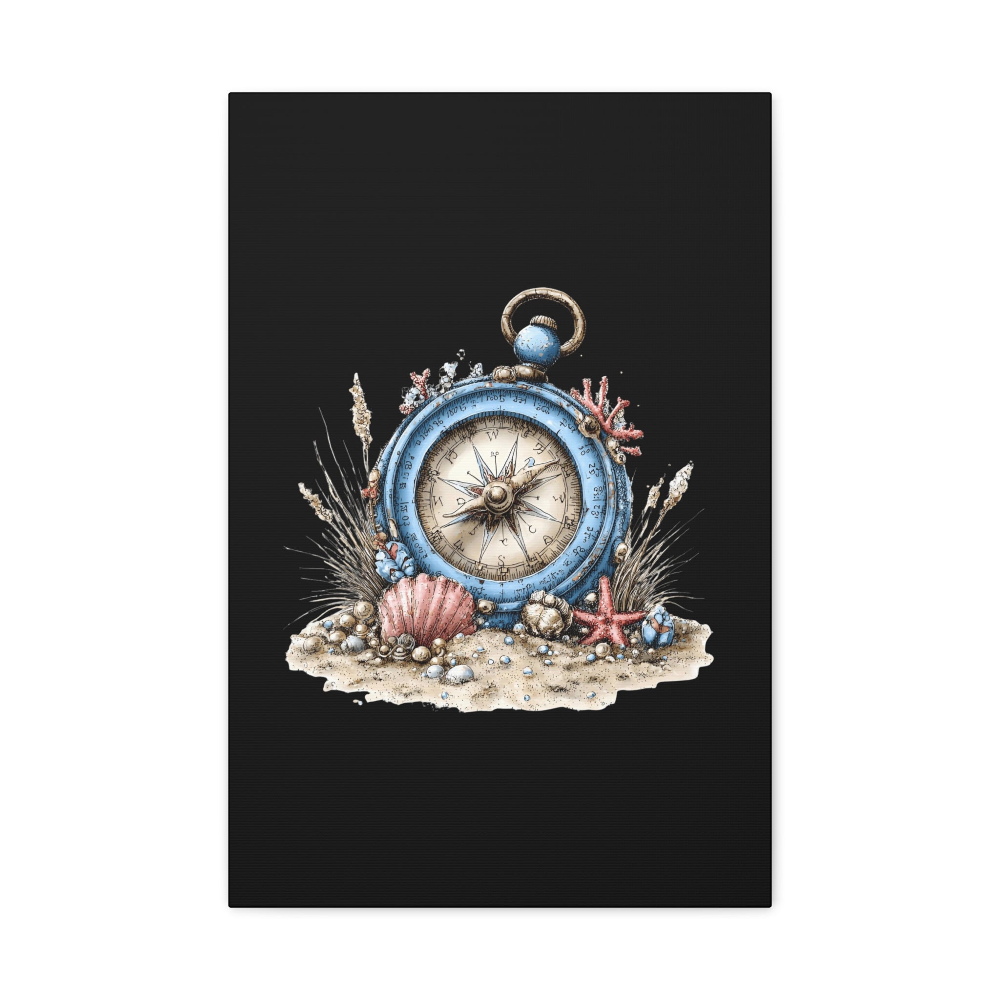 Nautical Compass Canvas Wall Art — Vintage Sea Shell Beach Decor