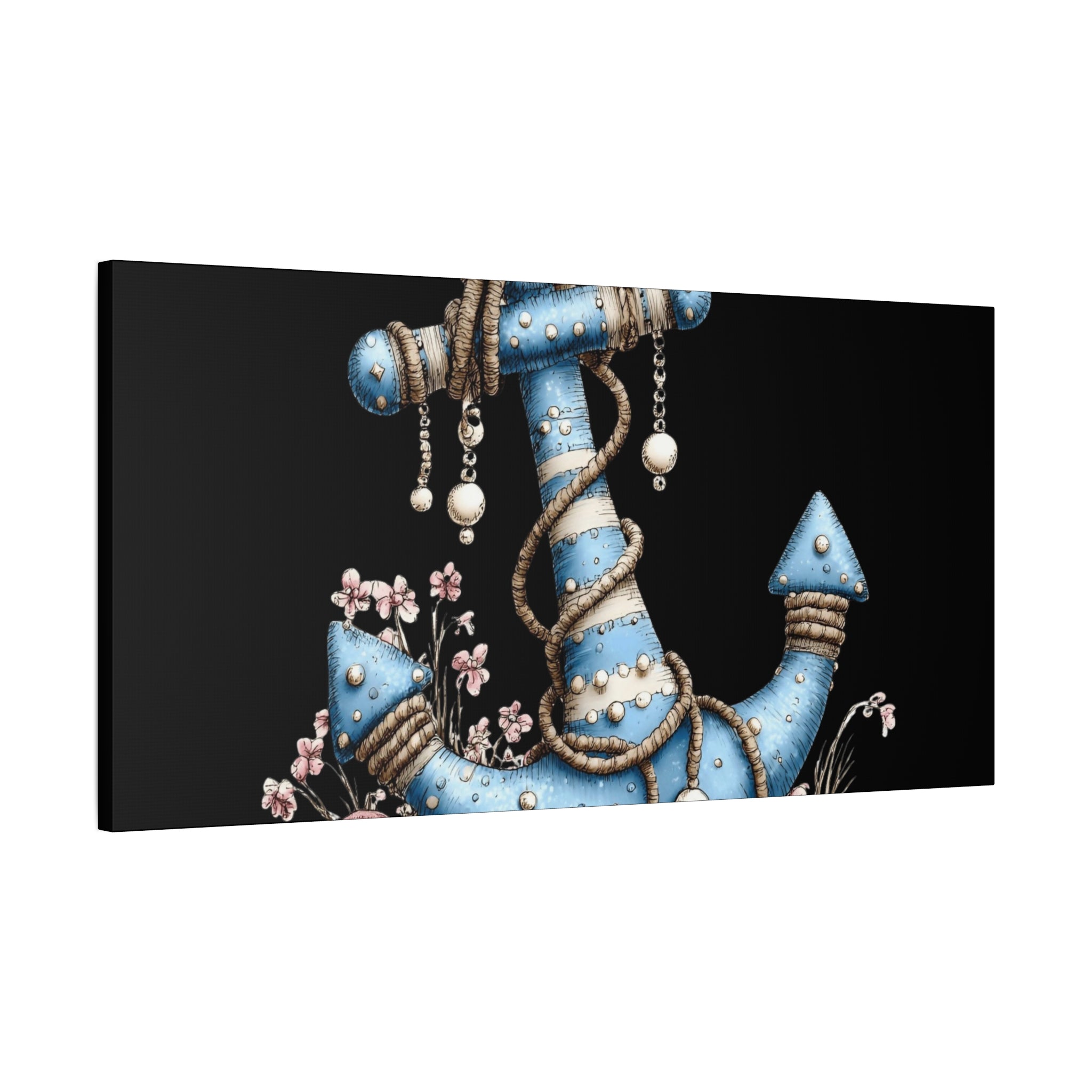 Nautical Blue Anchor Canvas Art — Coastal Wall Decor