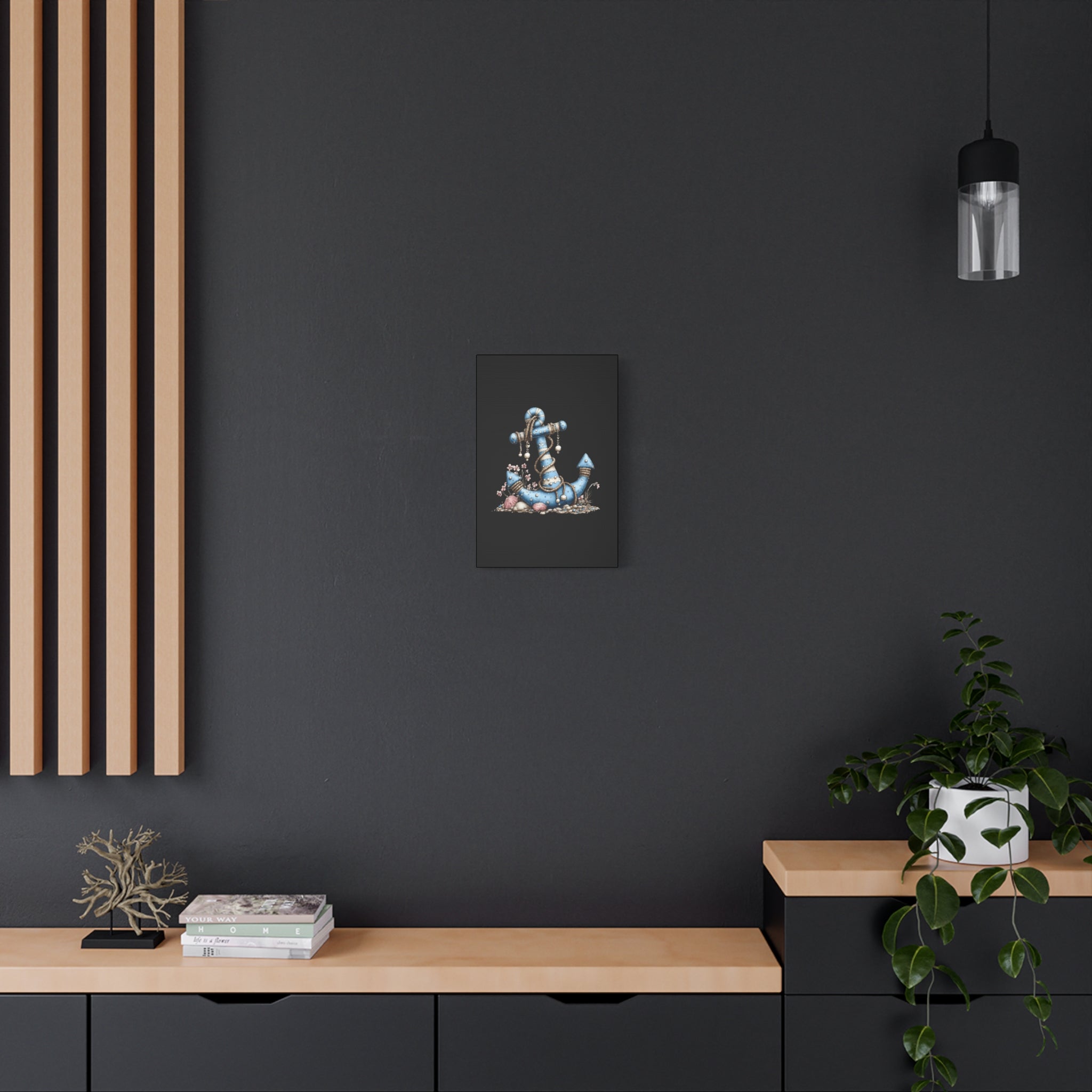 Nautical Blue Anchor Canvas Art — Coastal Wall Decor