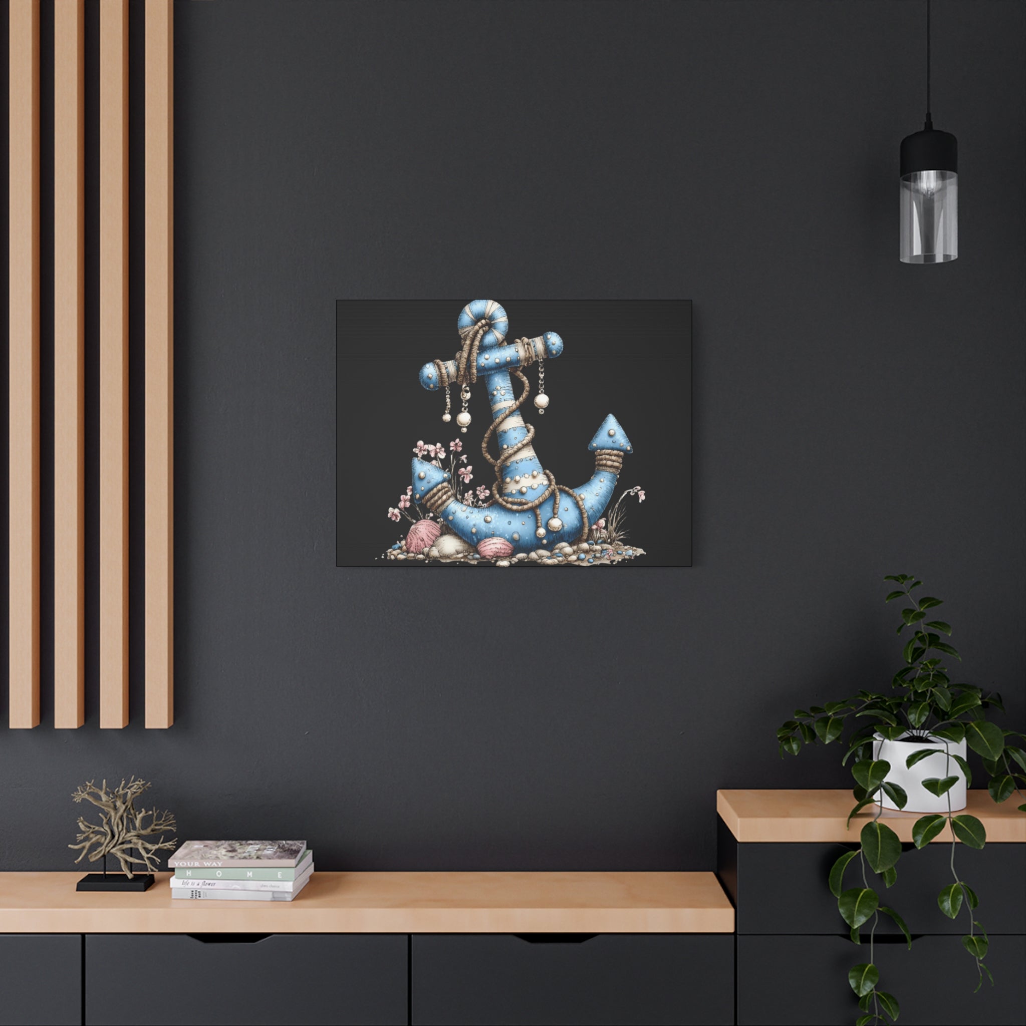 Nautical Blue Anchor Canvas Art — Coastal Wall Decor