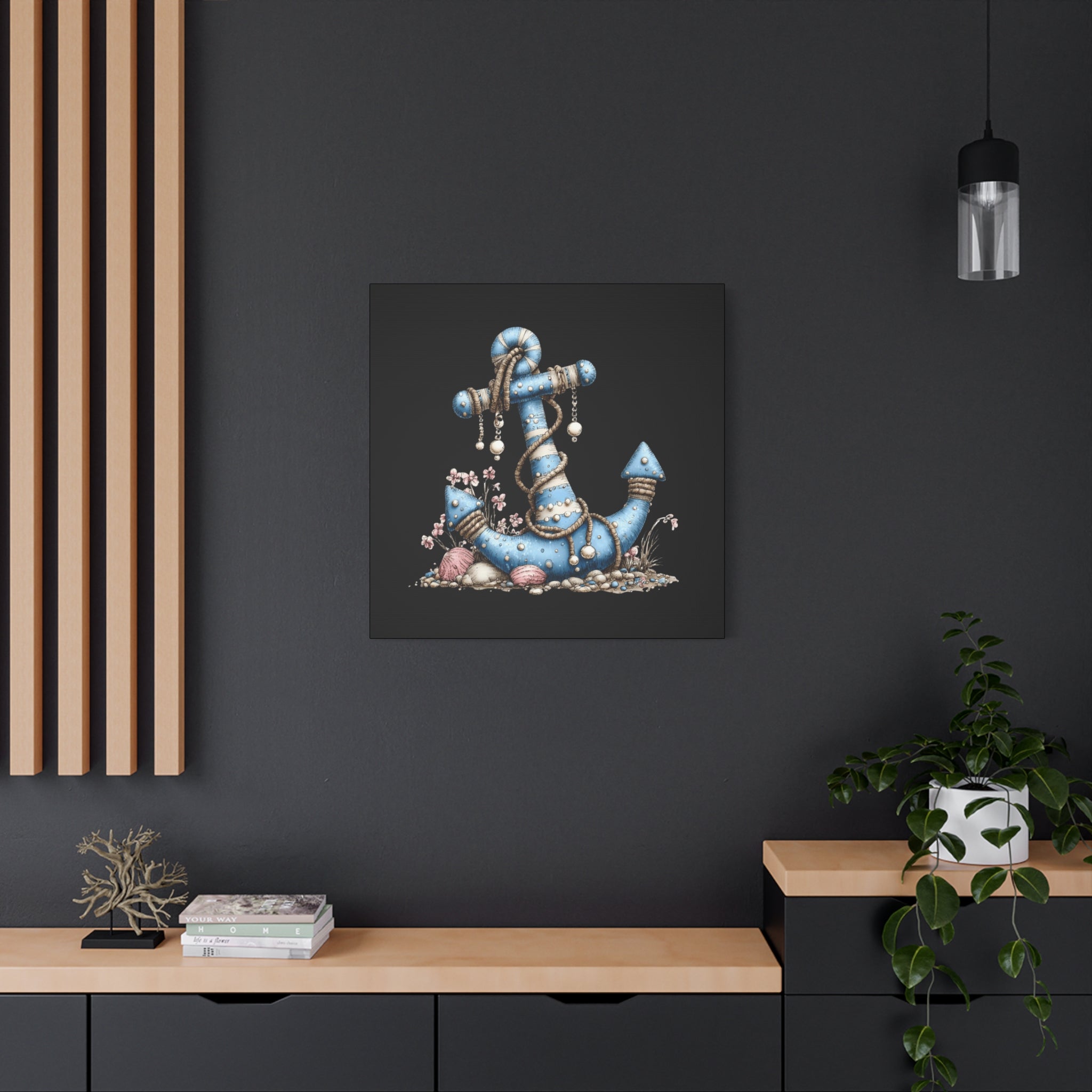 Nautical Blue Anchor Canvas Art — Coastal Wall Decor