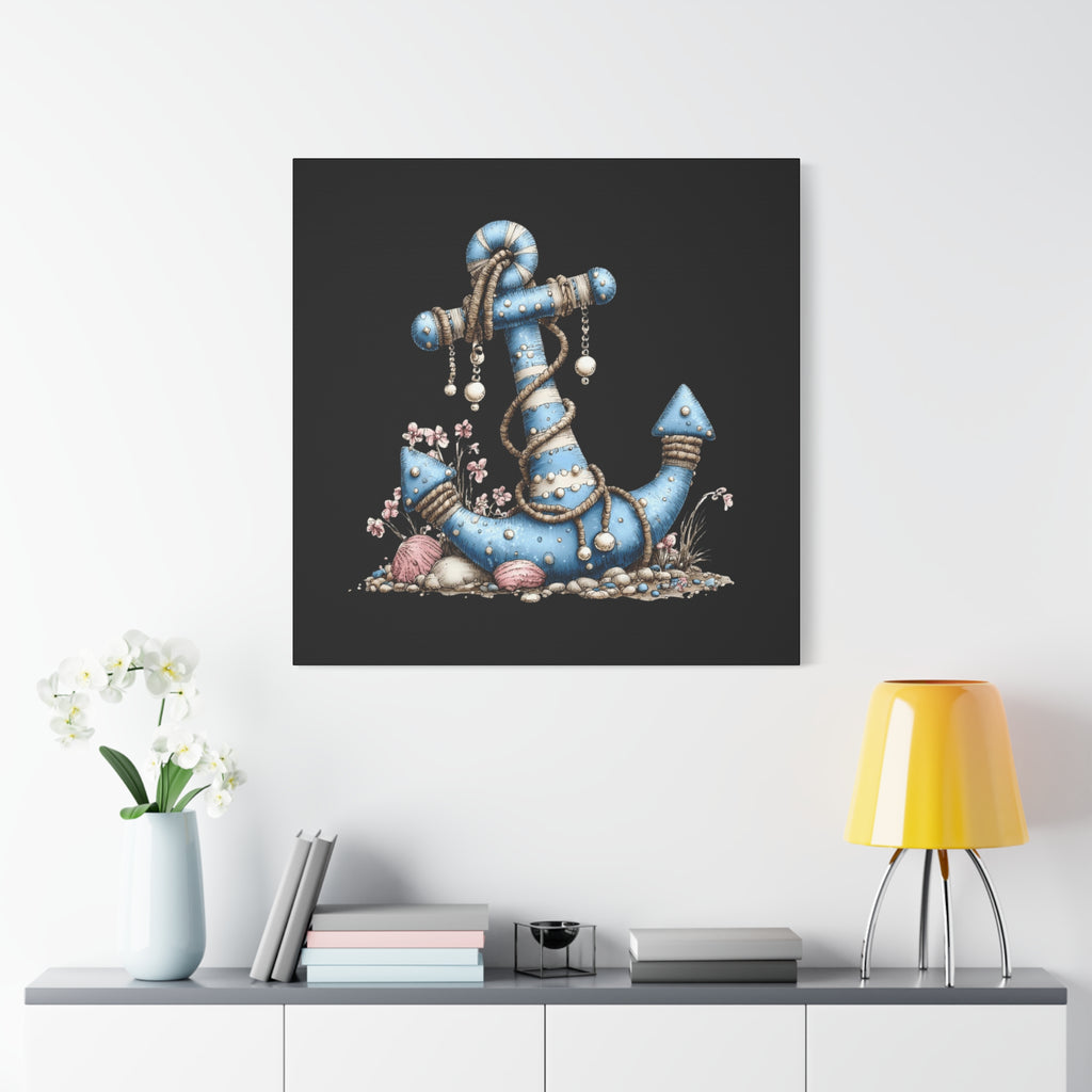 Nautical Blue Anchor Canvas Art — Coastal Wall Decor