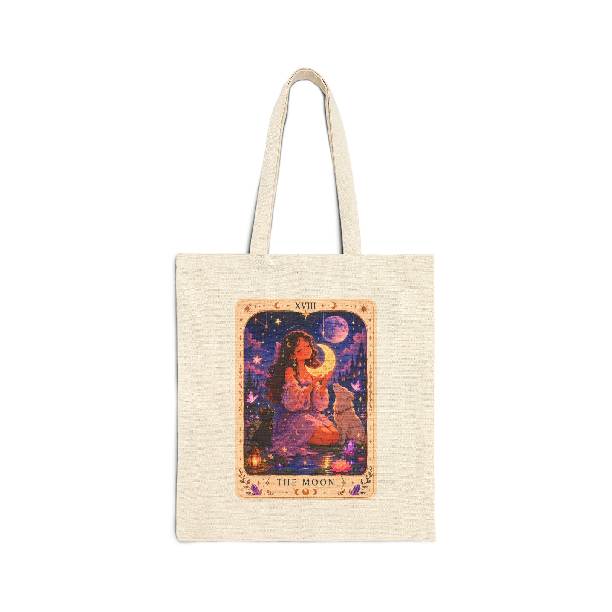Tarot Moon Canvas Tote Bag — The Moon Card Astronomy Witchy Shopper