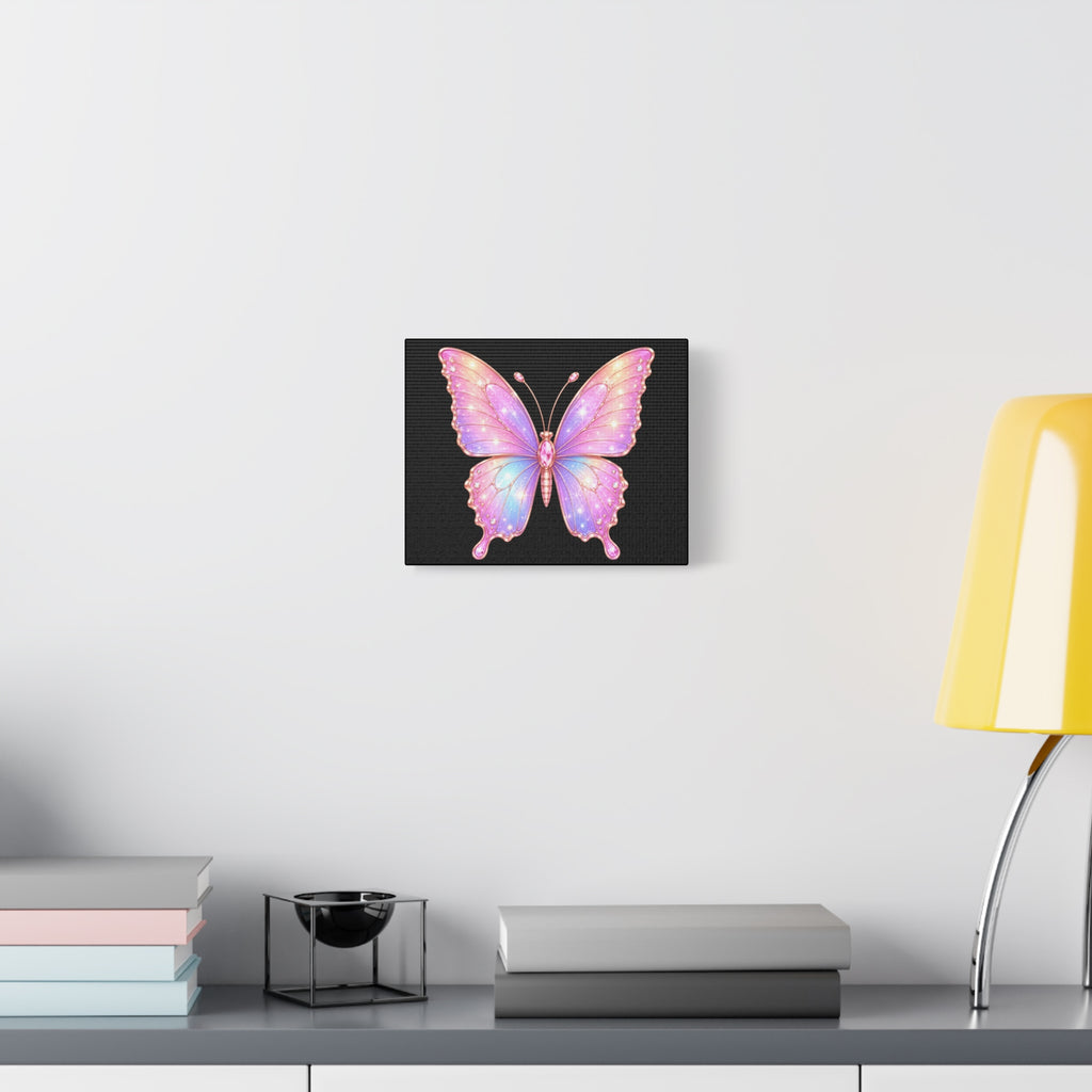 Pastel Jewel Butterfly Canvas Art – Pink & Purple Matte Stretched Wall Decor