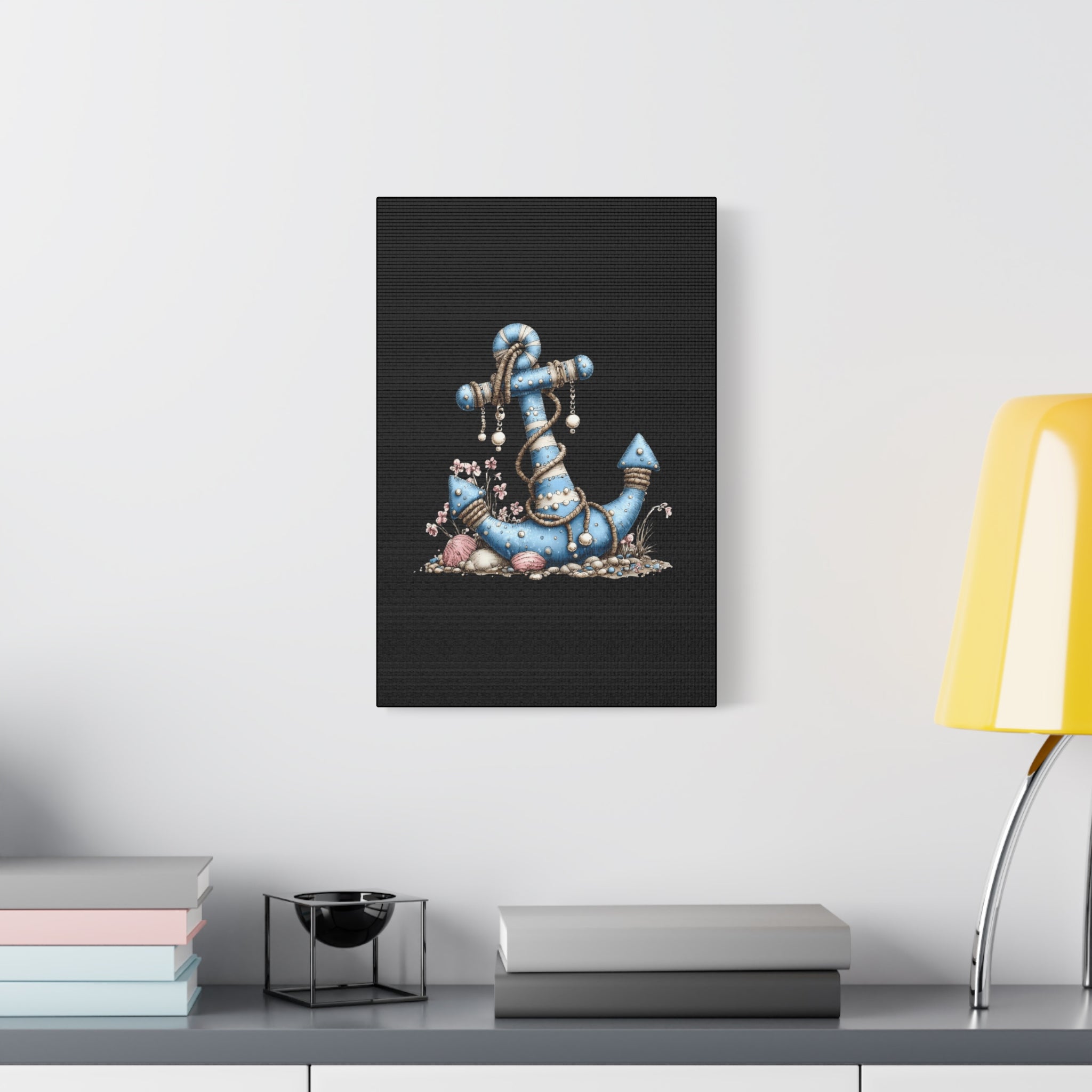 Nautical Blue Anchor Canvas Art — Coastal Wall Decor