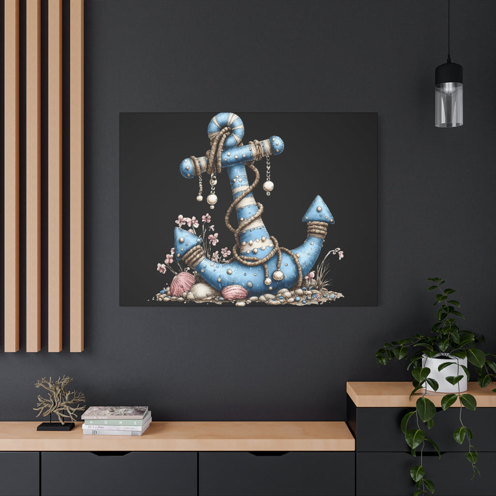 Nautical Blue Anchor Canvas Art — Coastal Wall Decor