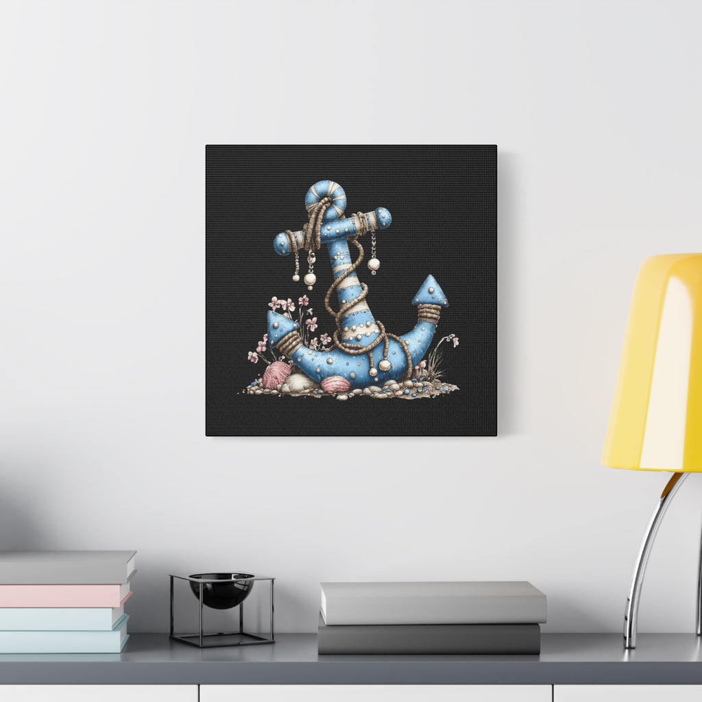 Nautical Blue Anchor Canvas Art — Coastal Wall Decor