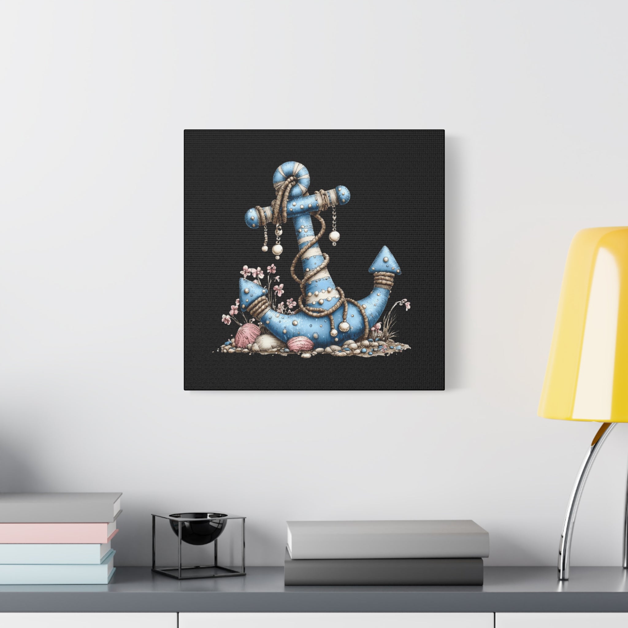 Nautical Blue Anchor Canvas Art — Coastal Wall Decor