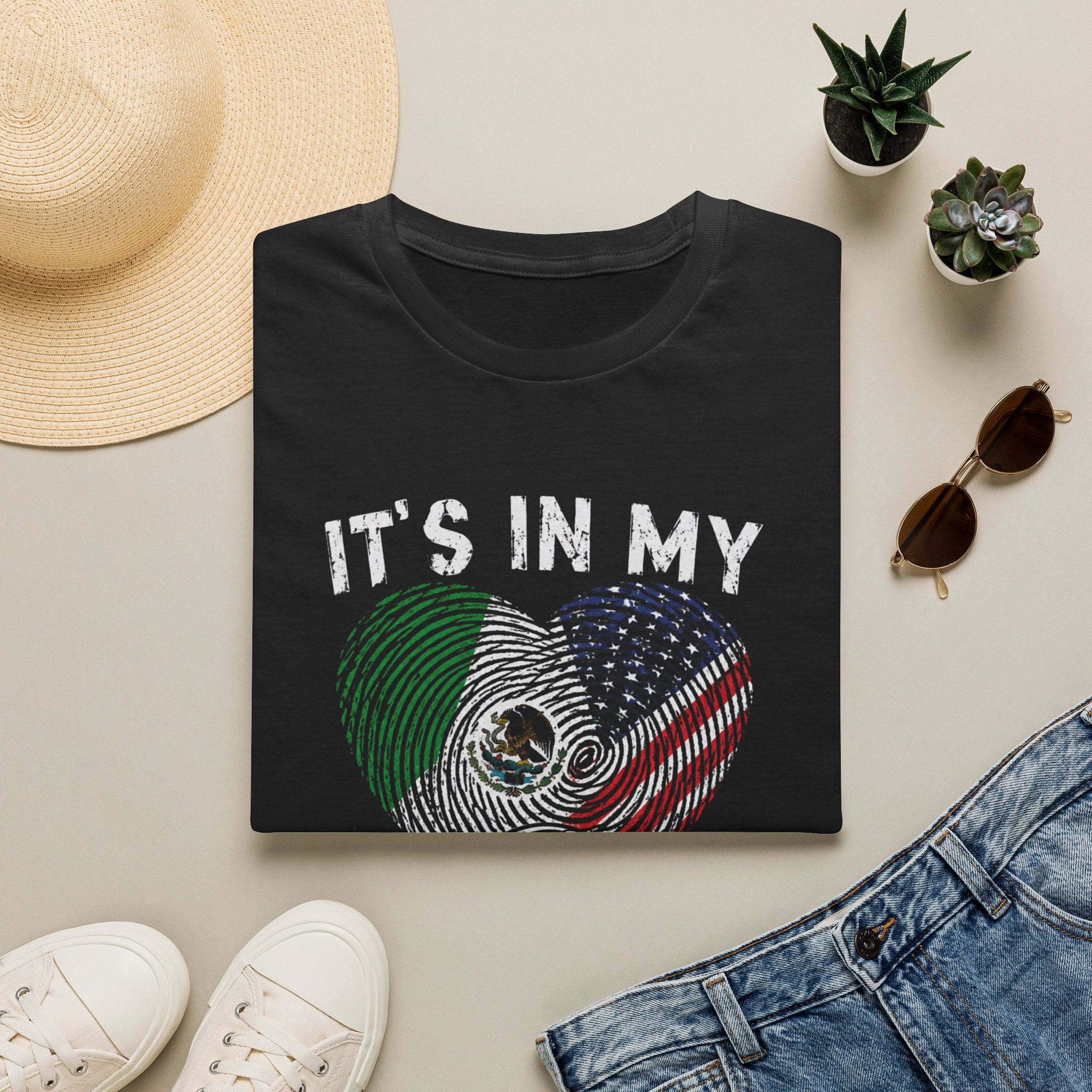 Soccer DNA T-Shirt — It's In My Heart with USA & Mexico Flag Fingerprint