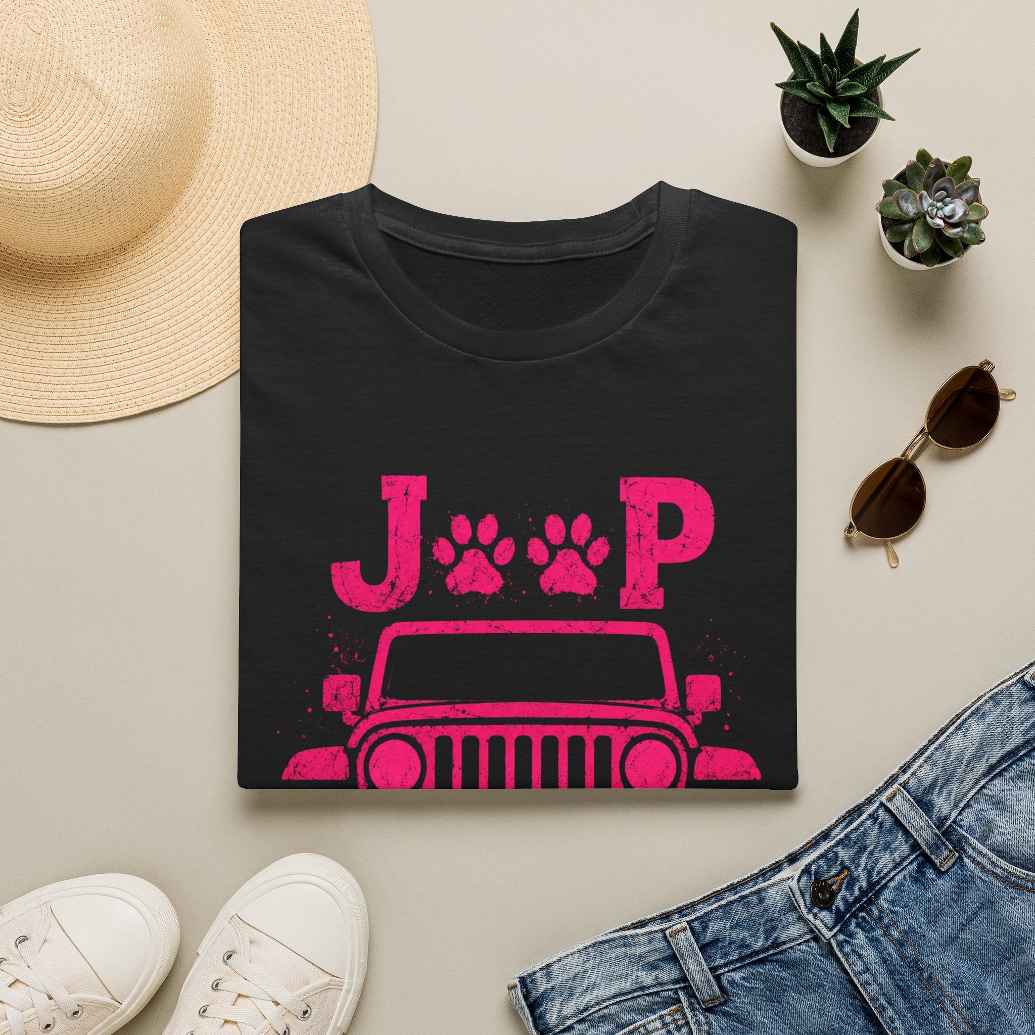 Jeep Girl Paw Print T-Shirt — Pink Jeep Graphic Tee for Women
