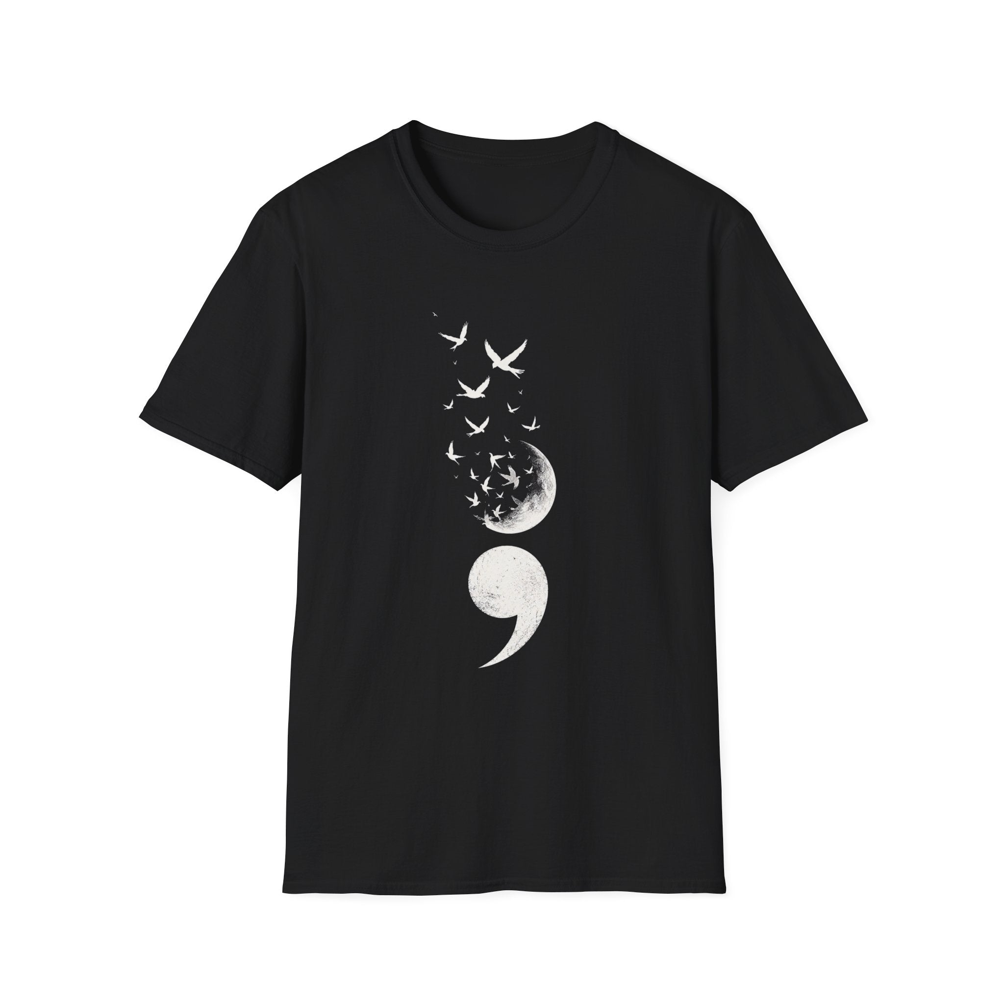 Semicolon Moon & Birds T‑Shirt — Mental Health Awareness Graphic Tee