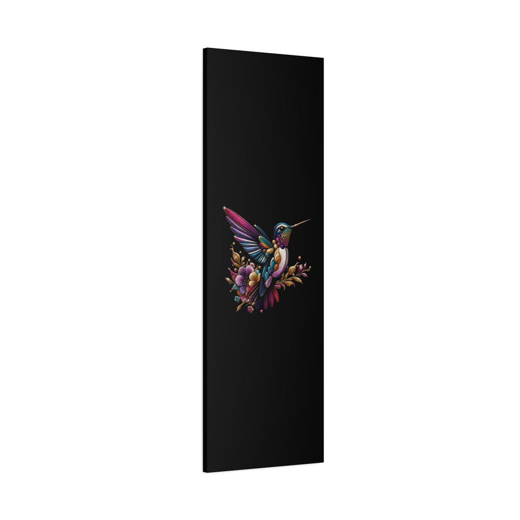 Colorful Hummingbird Floral Canvas Wall Art – Vibrant Bird Print on Black Matte