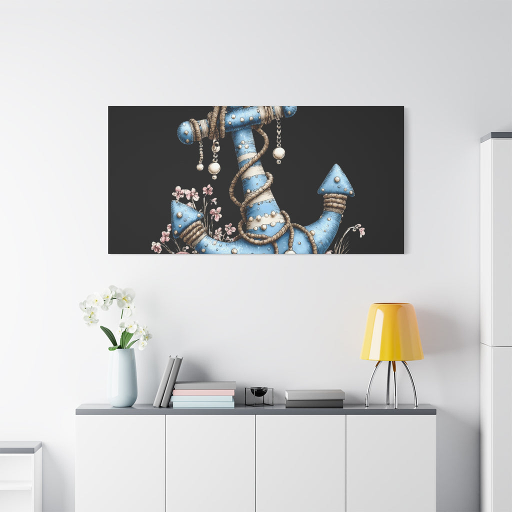 Nautical Blue Anchor Canvas Art — Coastal Wall Decor