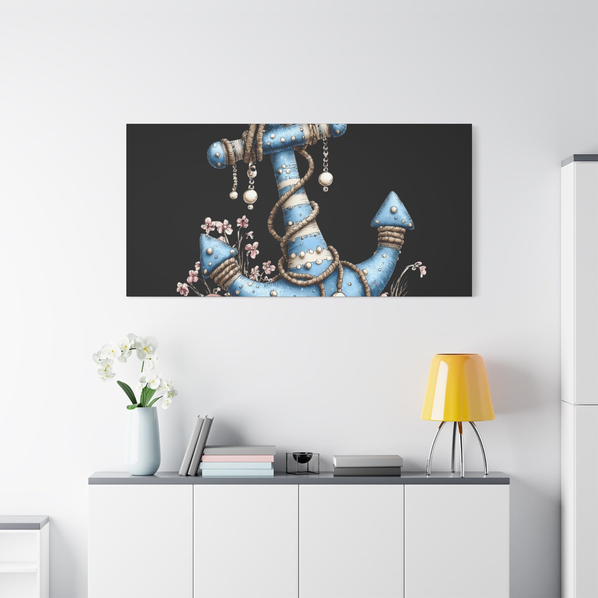 Nautical Blue Anchor Canvas Art — Coastal Wall Decor