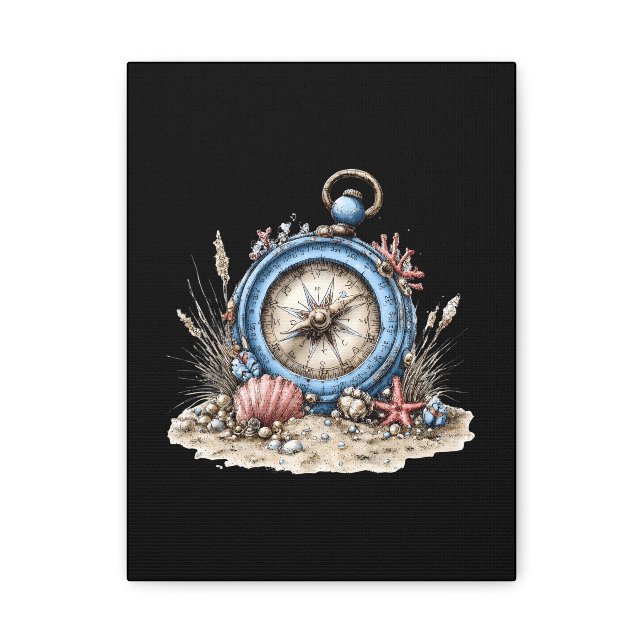 Nautical Compass Canvas Wall Art — Vintage Sea Shell Beach Decor