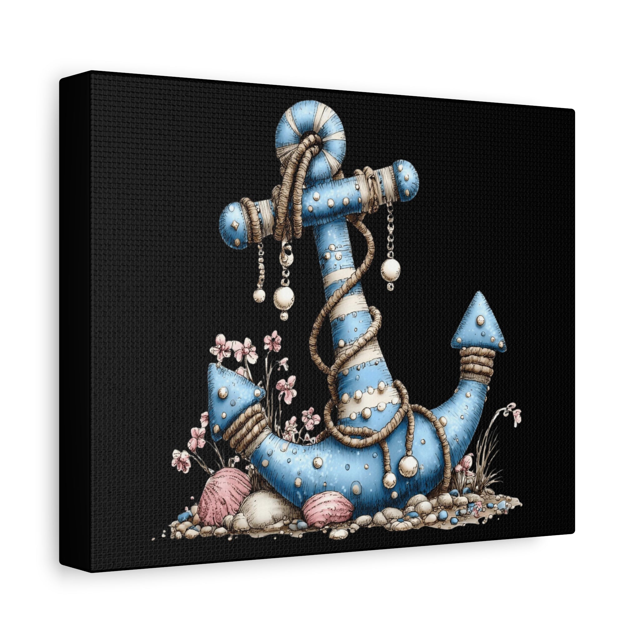 Nautical Blue Anchor Canvas Art — Coastal Wall Decor