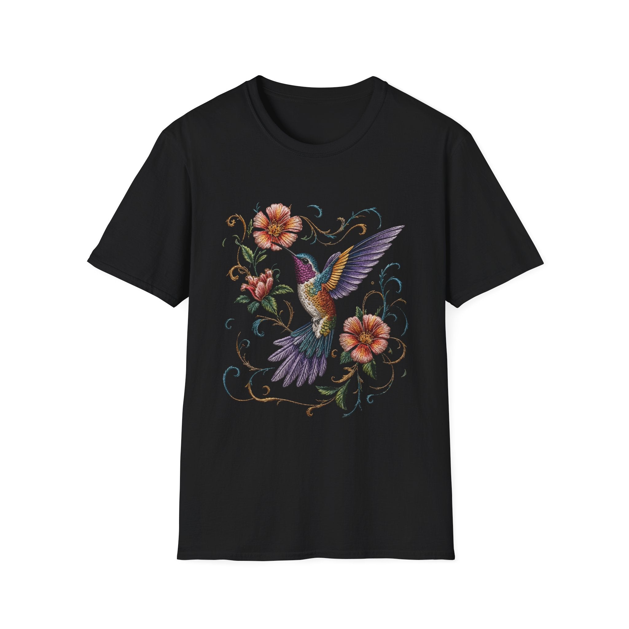 Hummingbird & Floral Vintage Tee — Colorful Botanical Hummingbird T-Shirt