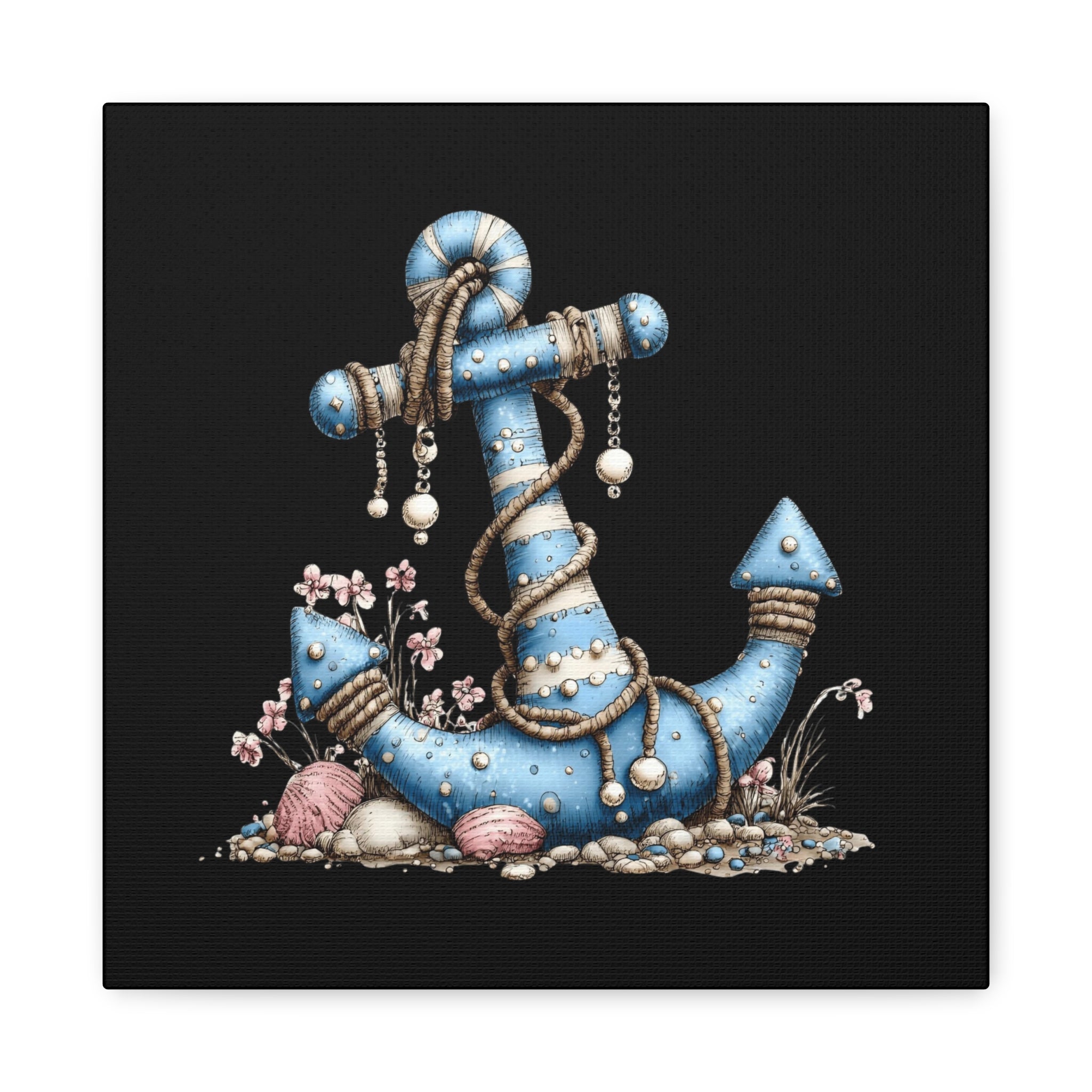 Nautical Blue Anchor Canvas Art — Coastal Wall Decor