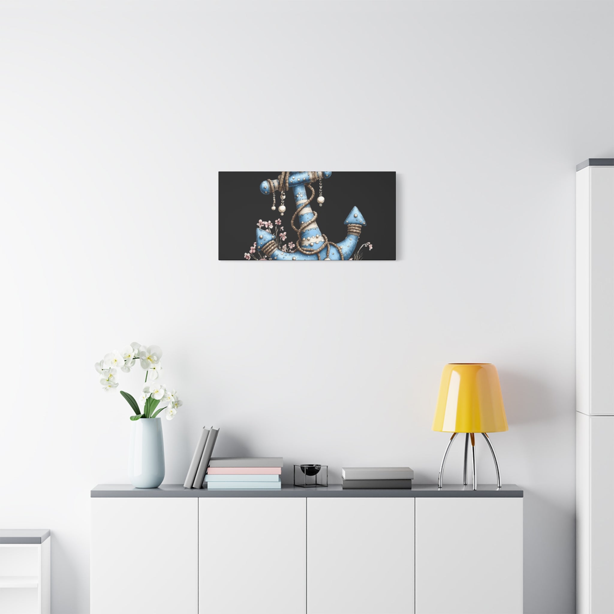 Nautical Blue Anchor Canvas Art — Coastal Wall Decor