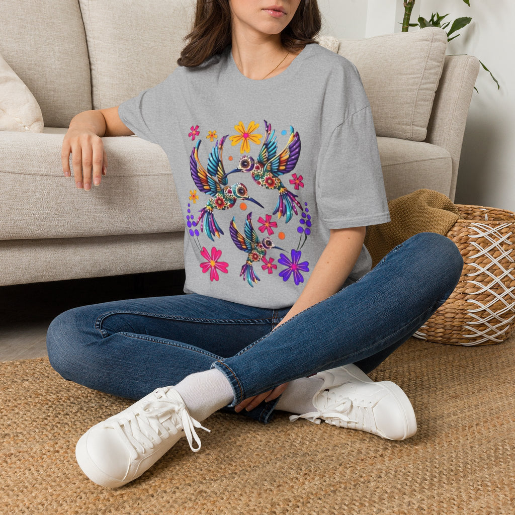 Floral Hummingbird T-Shirt — Colorful Boho Bird Graphic Tee