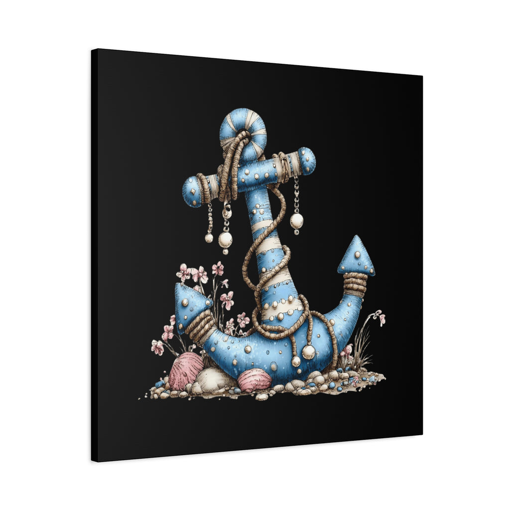 Nautical Blue Anchor Canvas Art — Coastal Wall Decor
