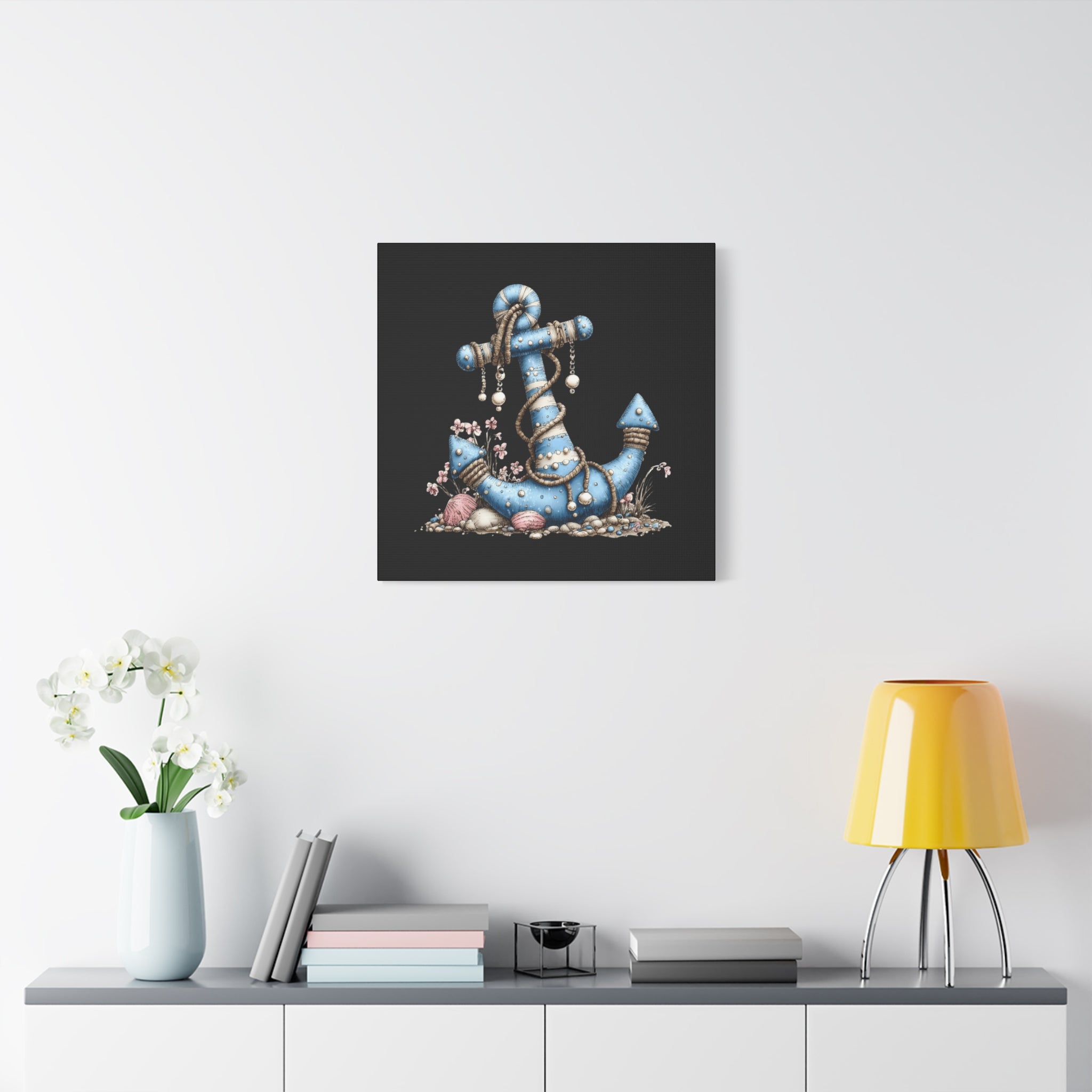 Nautical Blue Anchor Canvas Art — Coastal Wall Decor
