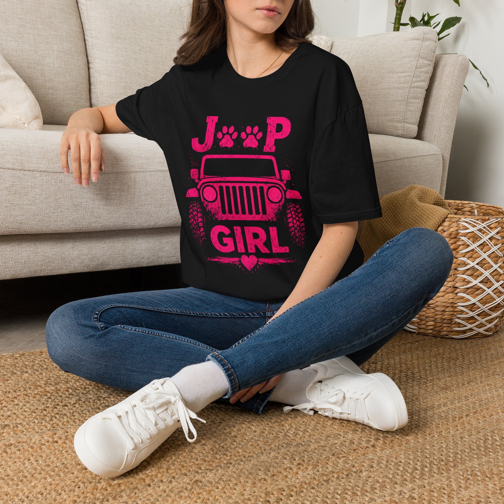 Jeep Girl Paw Print T-Shirt — Pink Jeep Graphic Tee for Women