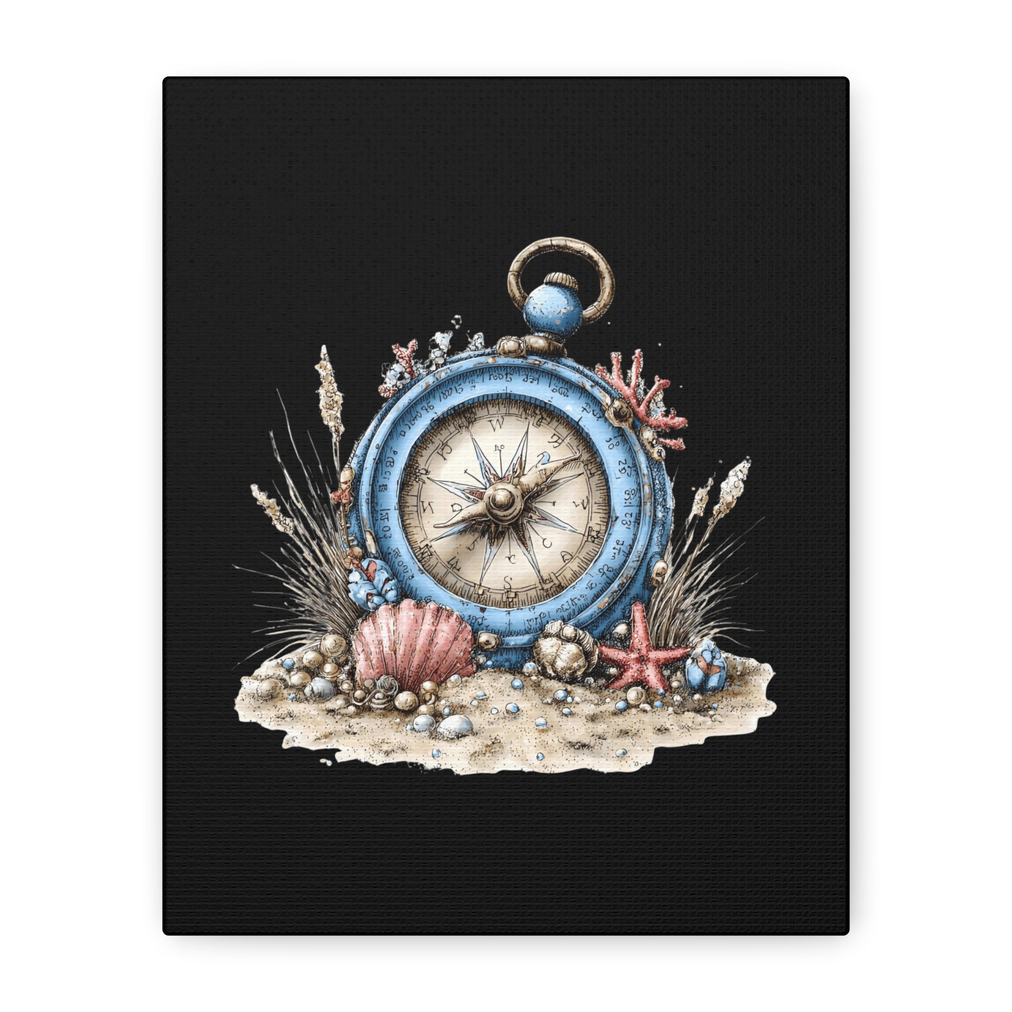 Nautical Compass Canvas Wall Art — Vintage Sea Shell Beach Decor
