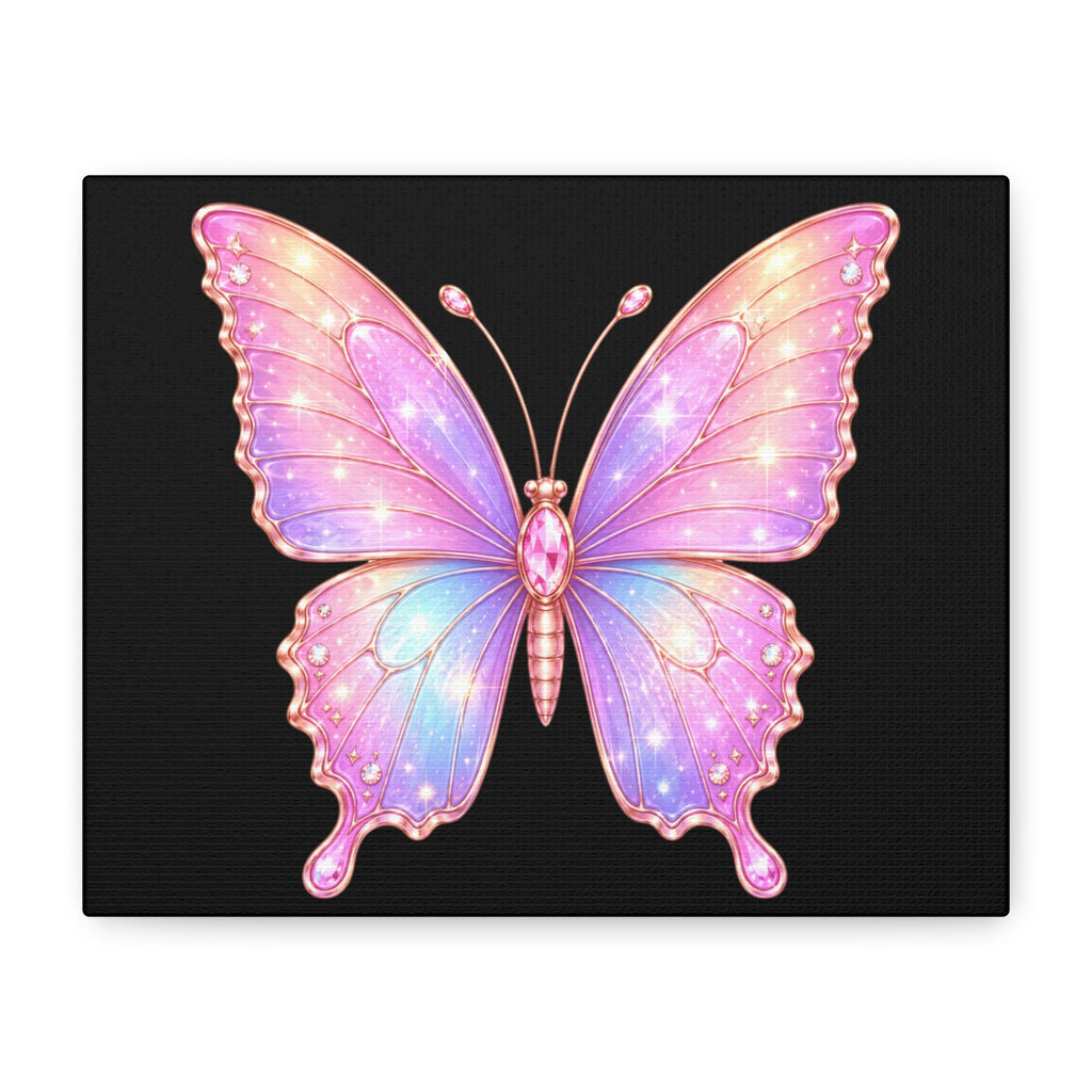 Pastel Jewel Butterfly Canvas Art – Pink & Purple Matte Stretched Wall Decor
