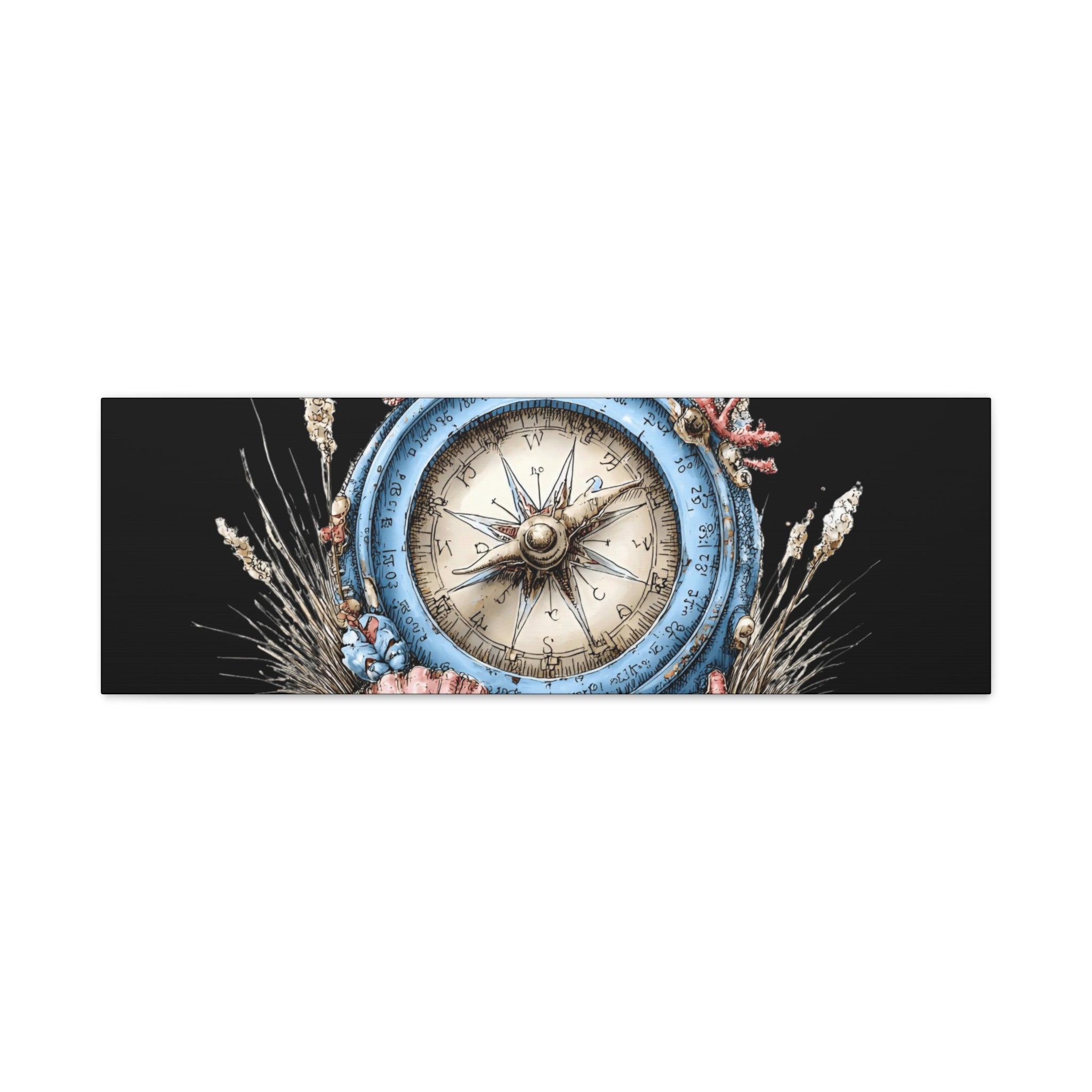 Nautical Compass Canvas Wall Art — Vintage Sea Shell Beach Decor
