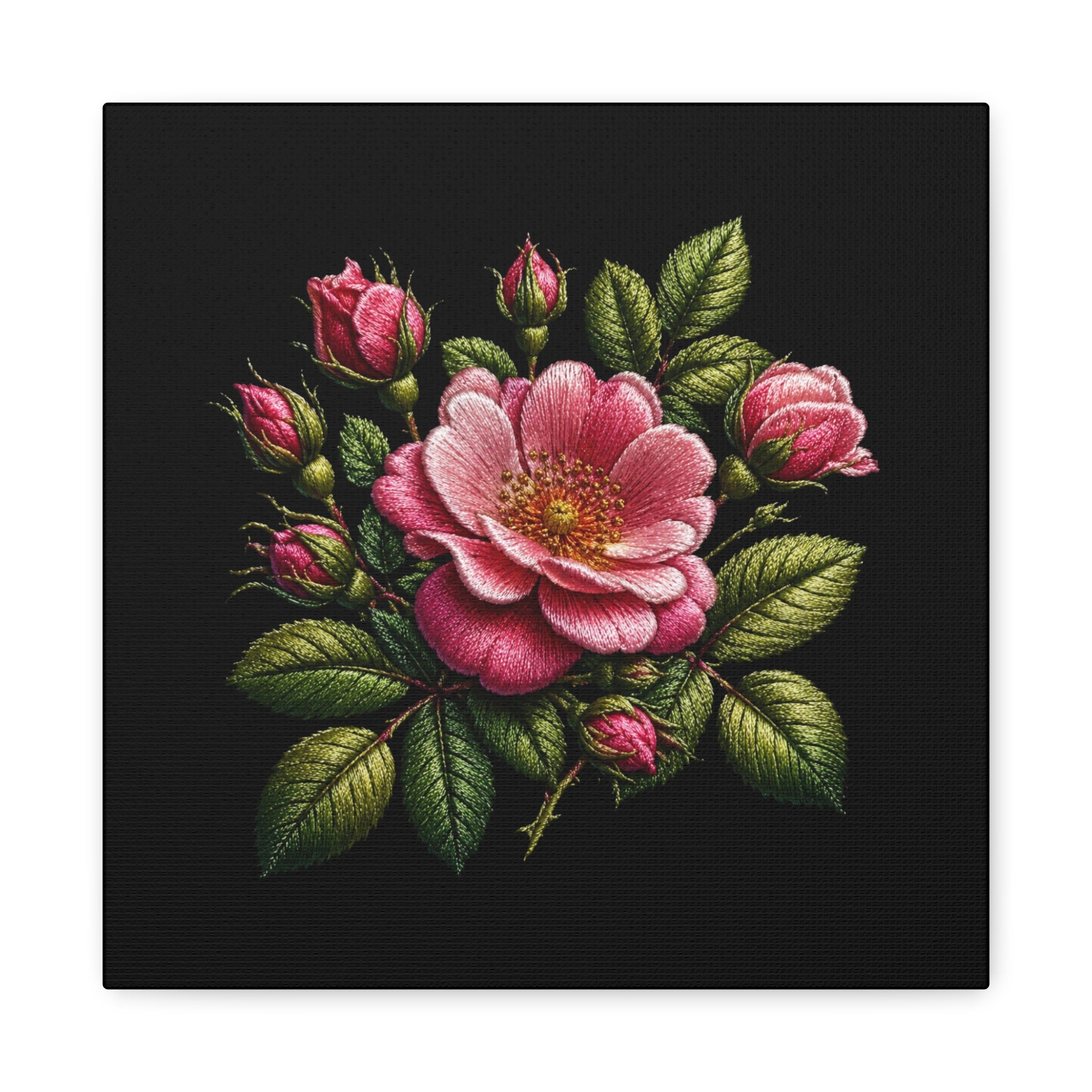 Pink Rose Bouquet Canvas Wall Art – Vintage Floral Matte Stretched Print