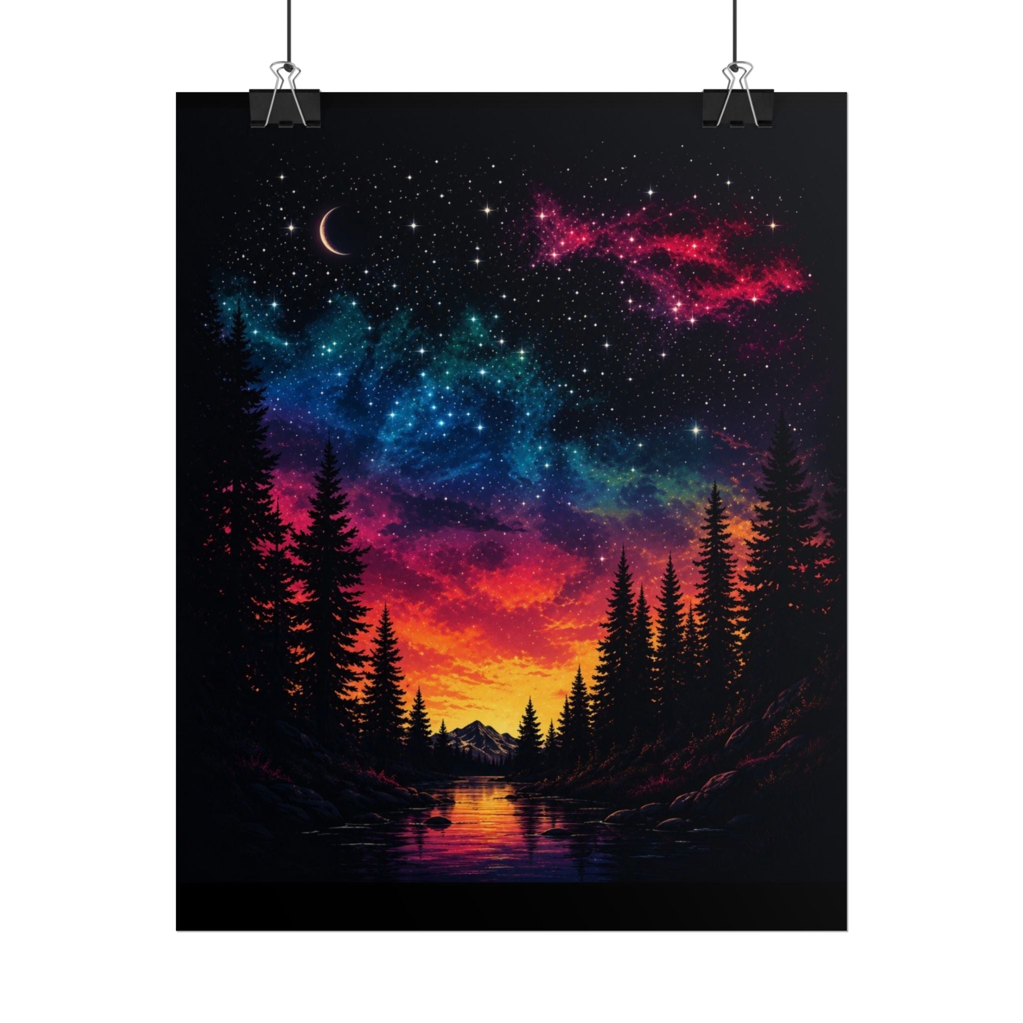Galaxy Sunset Poster — Colorful Night Sky Landscape Wall Art