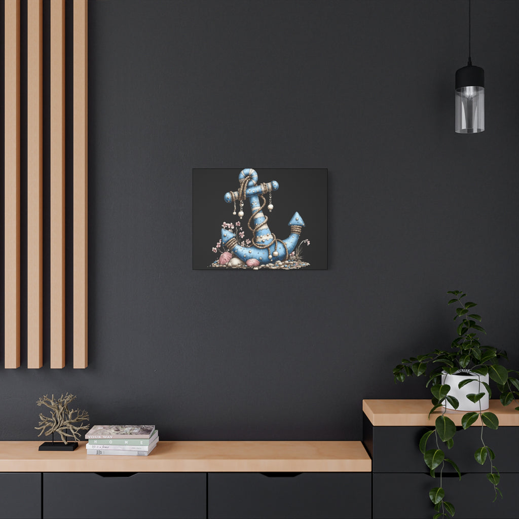 Nautical Blue Anchor Canvas Art — Coastal Wall Decor