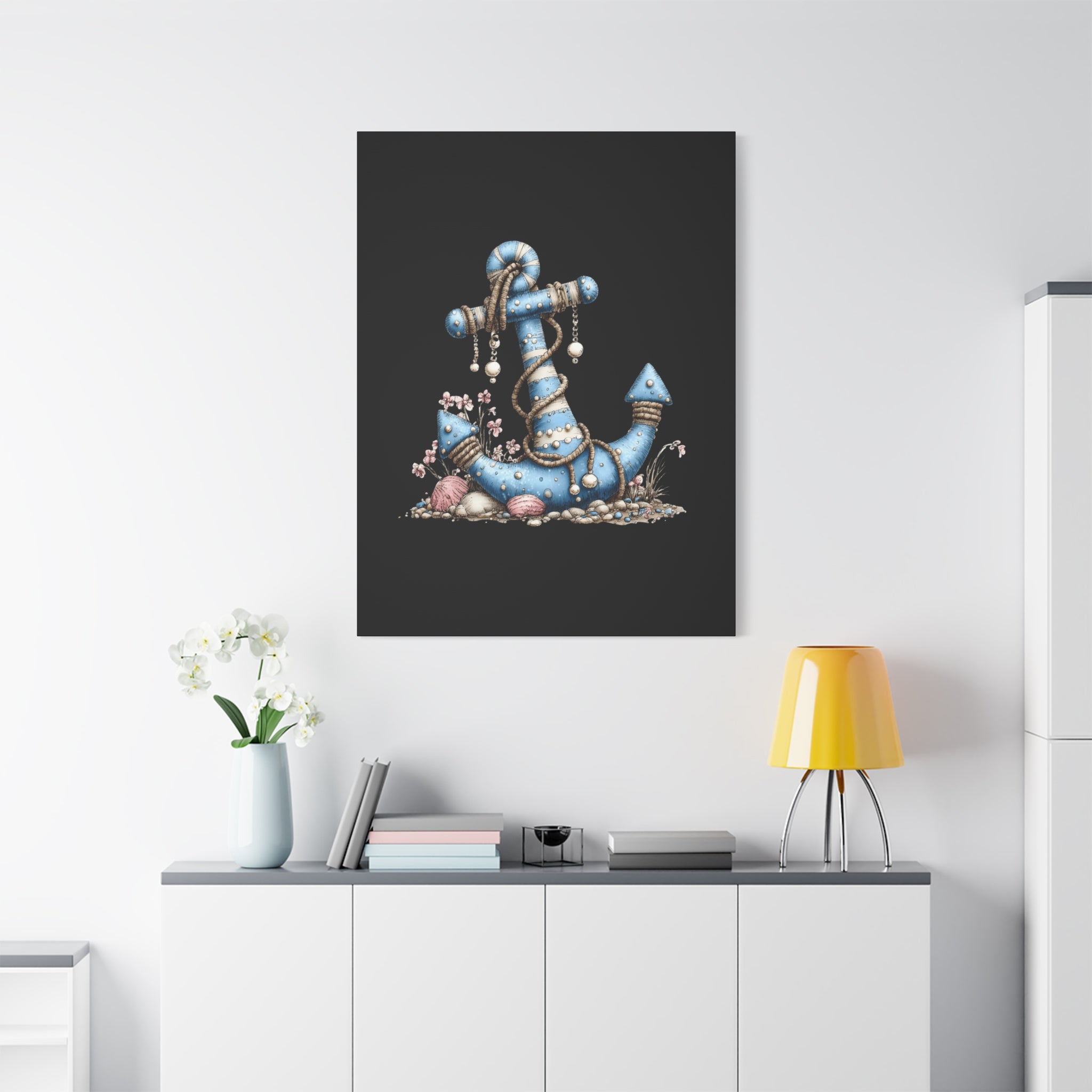 Nautical Blue Anchor Canvas Art — Coastal Wall Decor