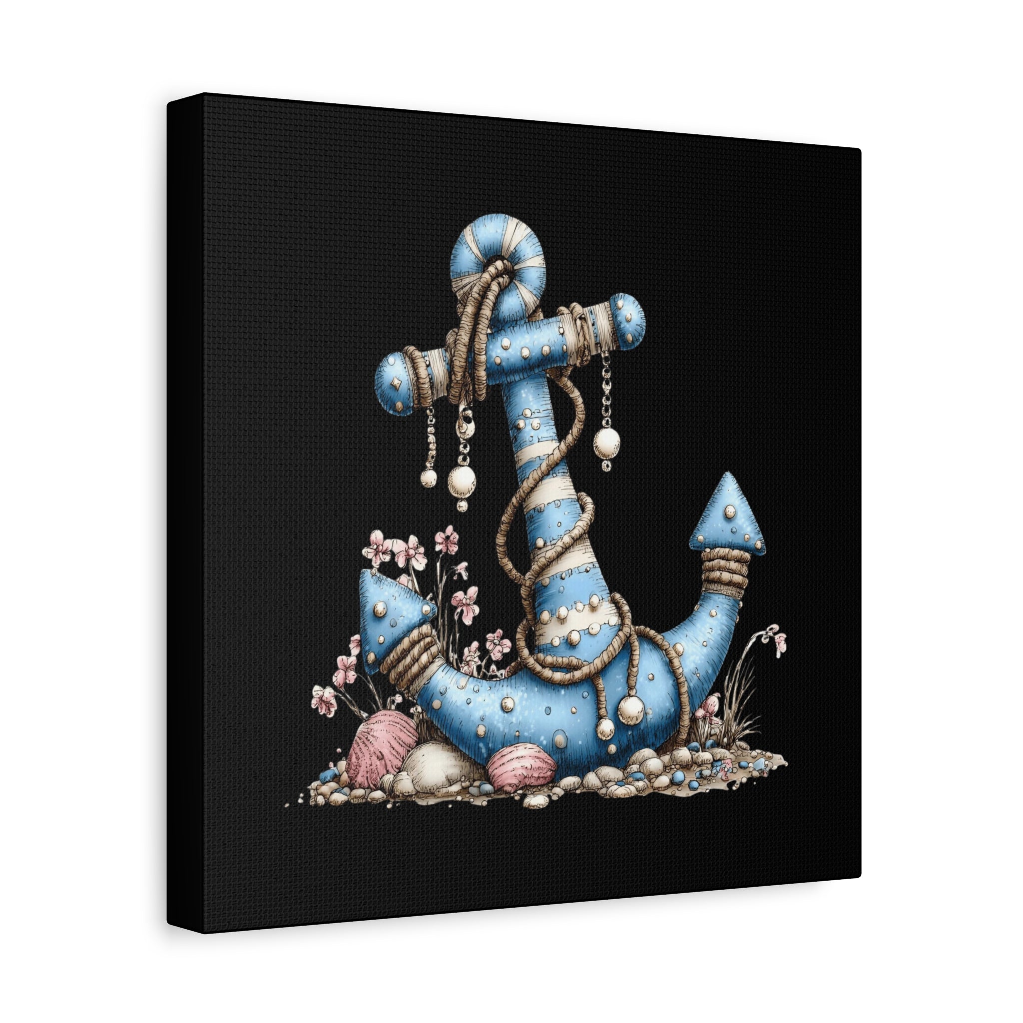 Nautical Blue Anchor Canvas Art — Coastal Wall Decor