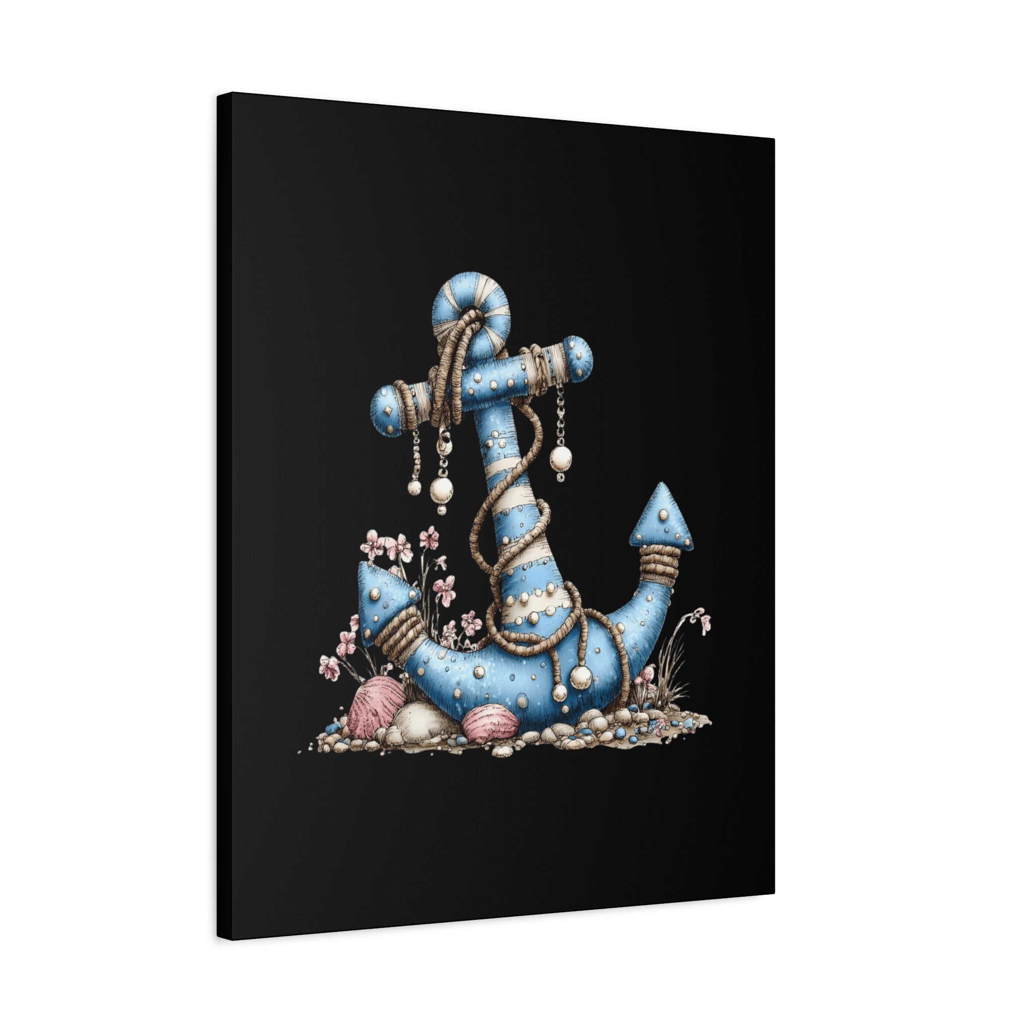 Nautical Blue Anchor Canvas Art — Coastal Wall Decor