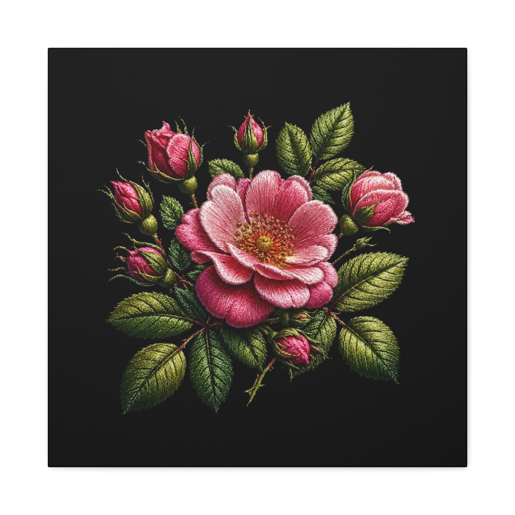 Pink Rose Bouquet Canvas Wall Art – Vintage Floral Matte Stretched Print