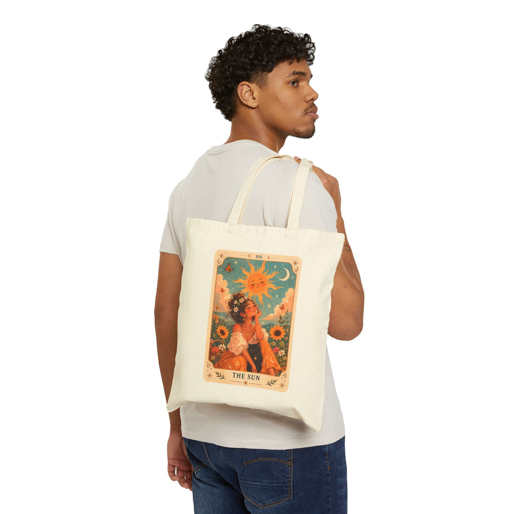 Tarot 'The Sun' Canvas Tote Bag — Vintage Sunflower Boho Market Bag