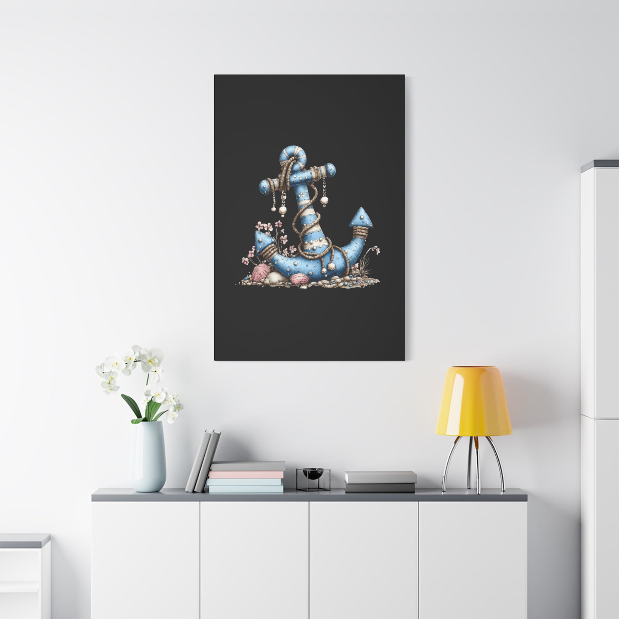 Nautical Blue Anchor Canvas Art — Coastal Wall Decor