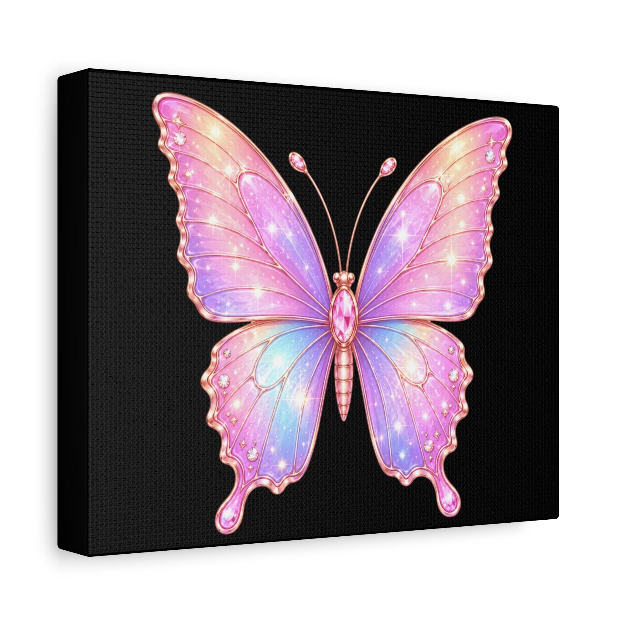 Pastel Jewel Butterfly Canvas Art – Pink & Purple Matte Stretched Wall Decor
