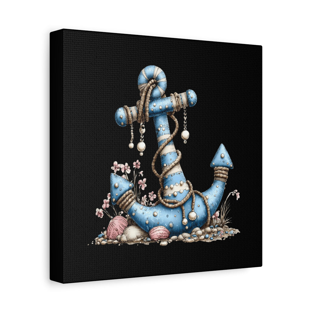 Nautical Blue Anchor Canvas Art — Coastal Wall Decor