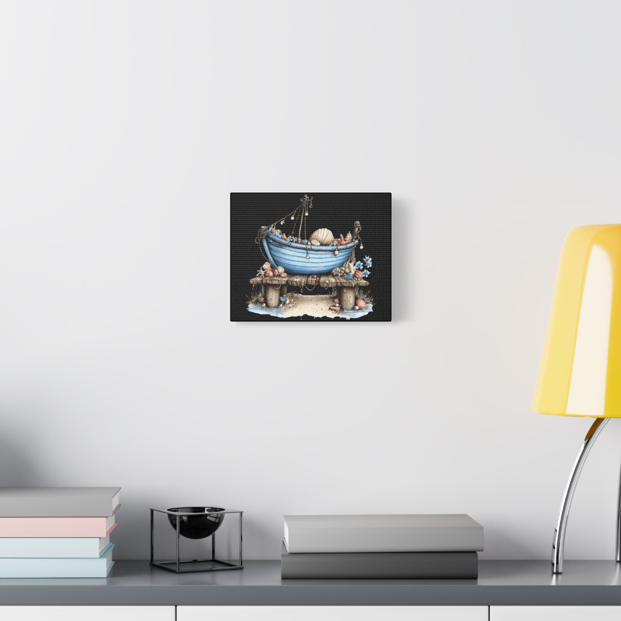 Coastal Boat Canvas Print — Blue Rowboat Seaside Wall Art