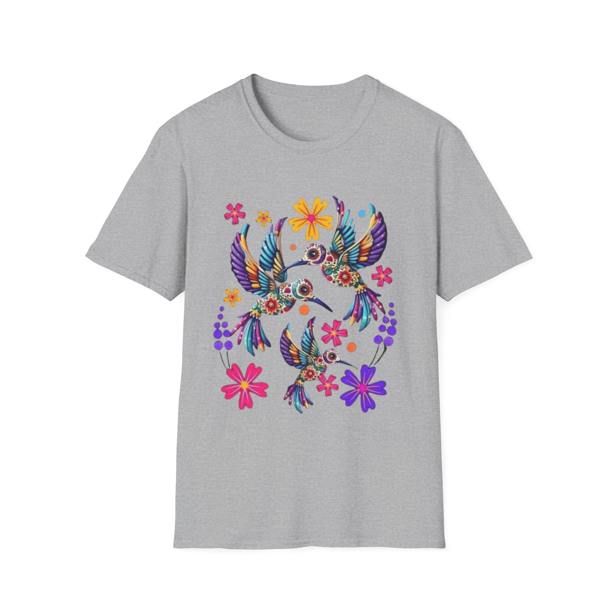 Floral Hummingbird T-Shirt — Colorful Boho Bird Graphic Tee