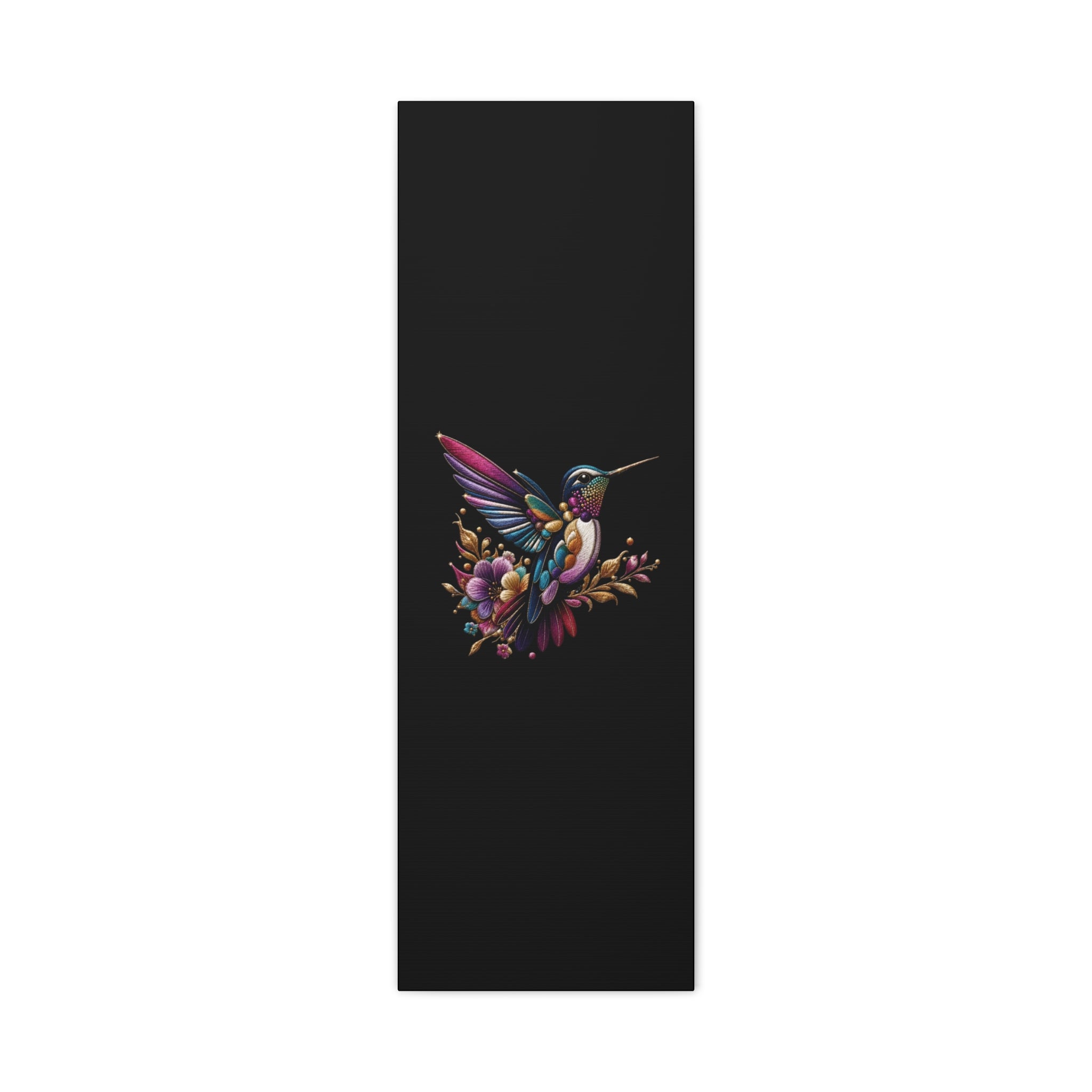 Colorful Hummingbird Floral Canvas Wall Art – Vibrant Bird Print on Black Matte