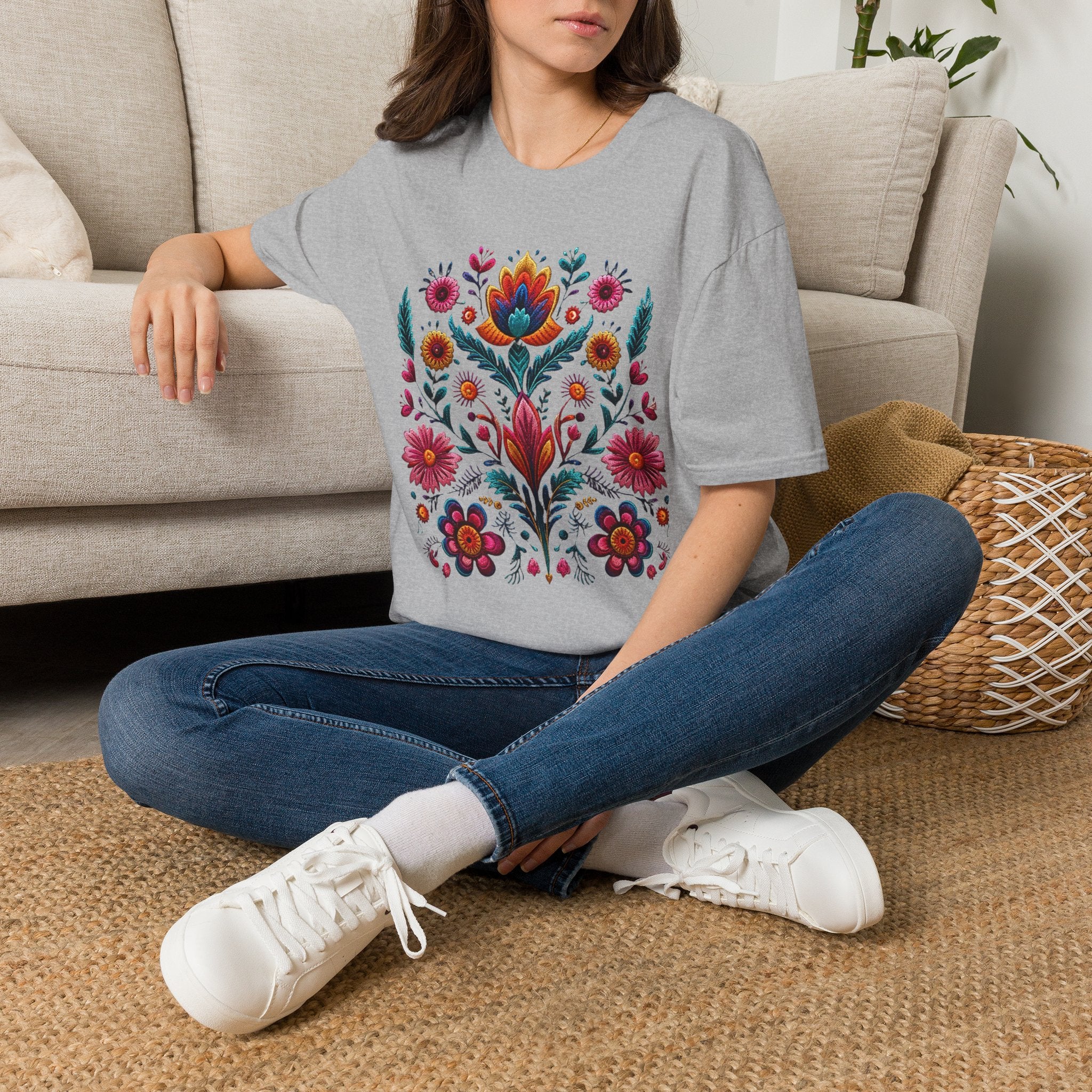 Floral Folk Art T-Shirt — Colorful Scandinavian Flower Print