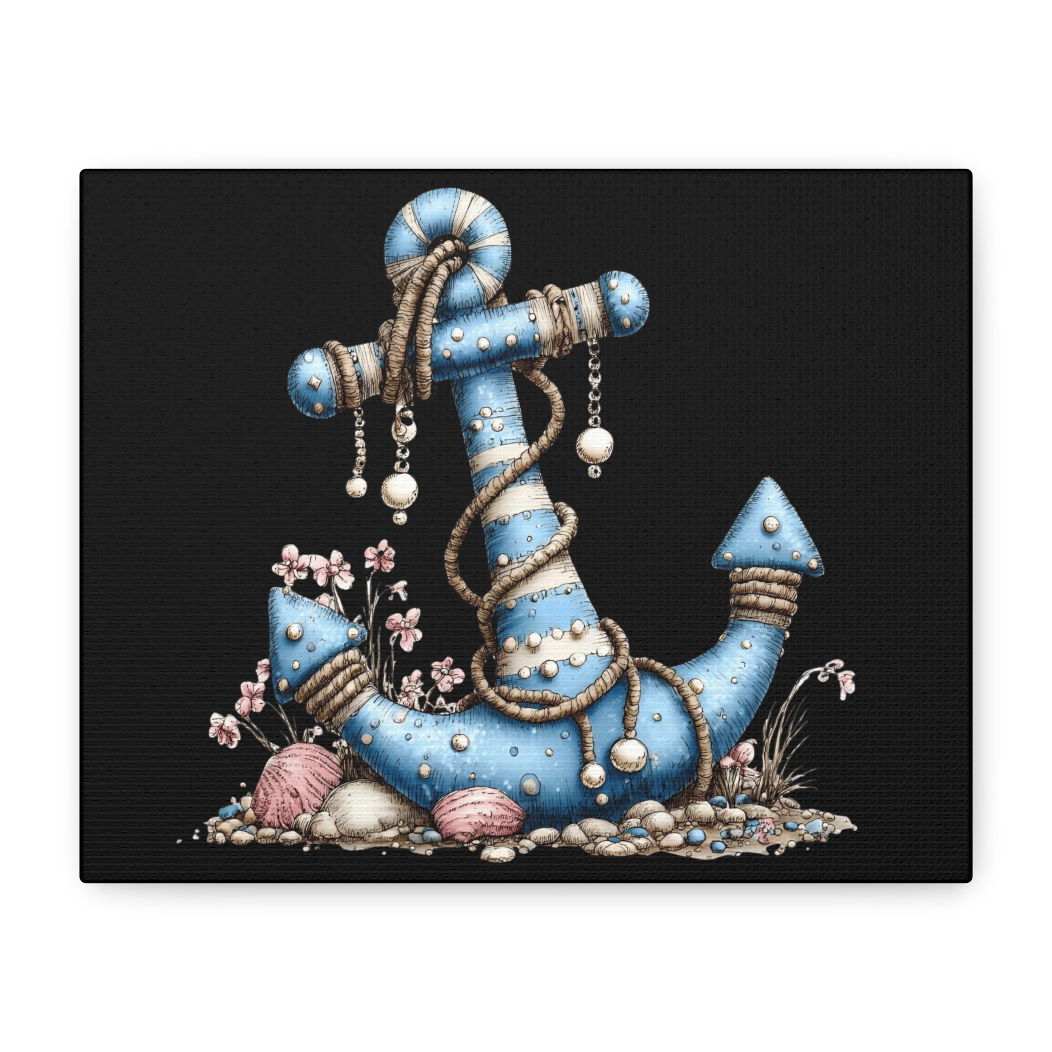 Nautical Blue Anchor Canvas Art — Coastal Wall Decor